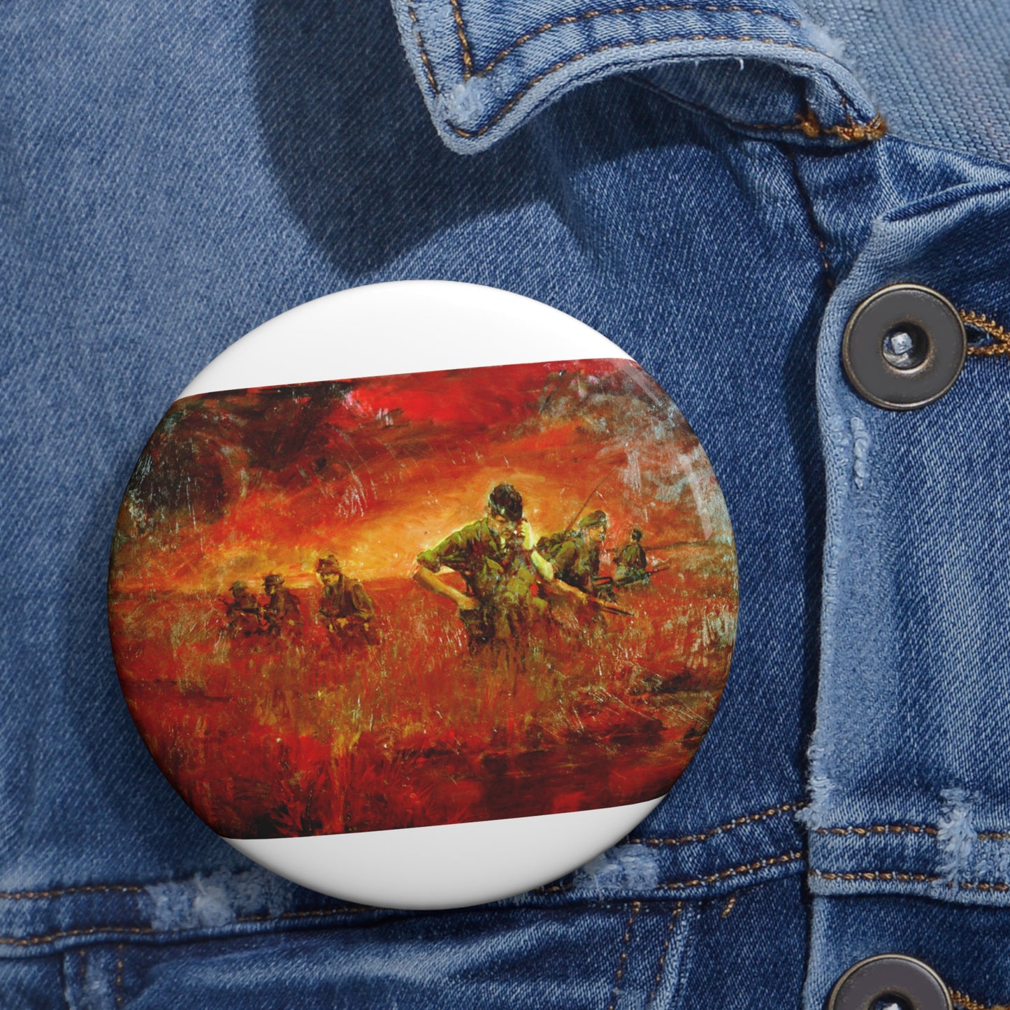 Artwork: "Man/Ready" Vietnam. Artist: Paul MAC Wiliams. Catalog Number: 1.141.87 Pin Buttons with Crisp Design