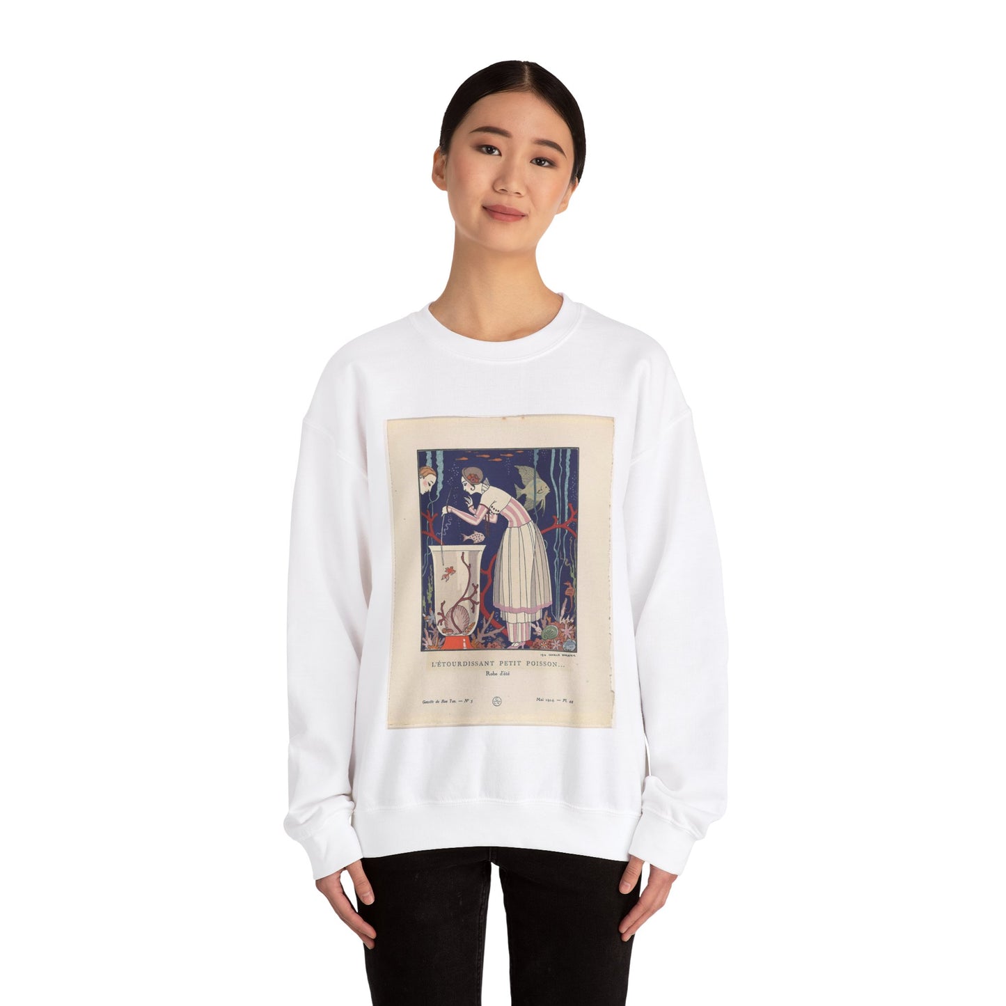 Gazette du Bon Ton, 1914 - No. 5, Pl. 44: L'étourdissant petit poisson (...) / Robe d'été White Heavy Blend Adult Crew Neck SweatShirt