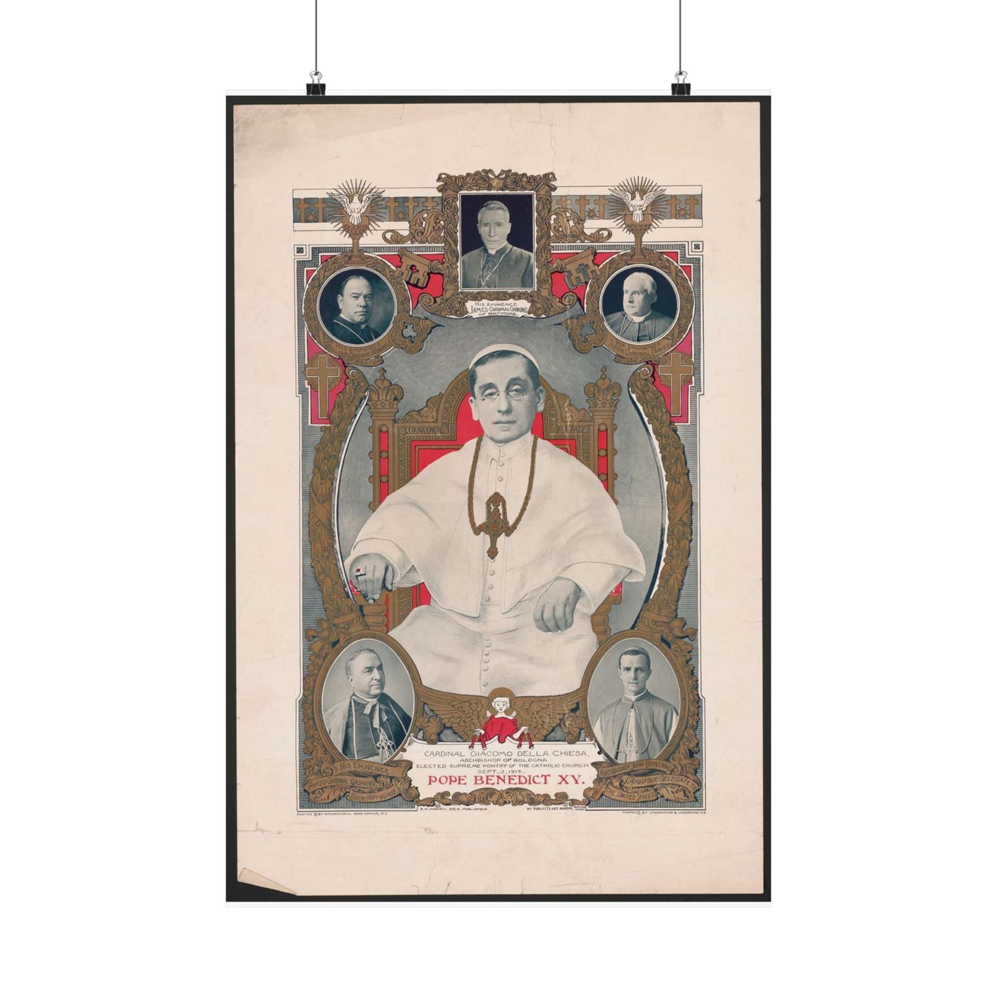 Pope Benedict XV: Cardinal Giacomo Della Chiese, Archbishop of Bologna, Elected Supreme Pontiff of the Catholic Church, September 3, 1914 High Quality Matte Wall Art Poster for Home, Office, Classroom