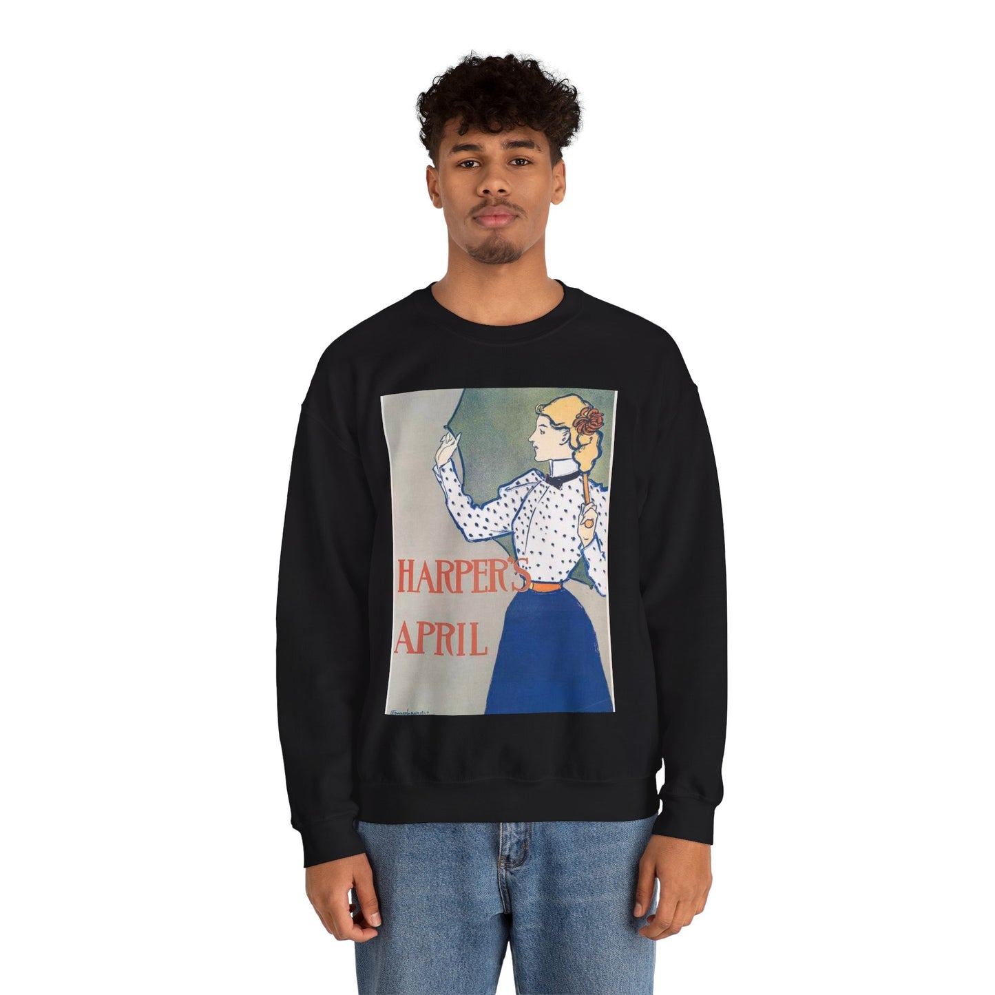 Edward Penfield, Harper's April Black Heavy Blend Adult Crew Neck SweatShirt
