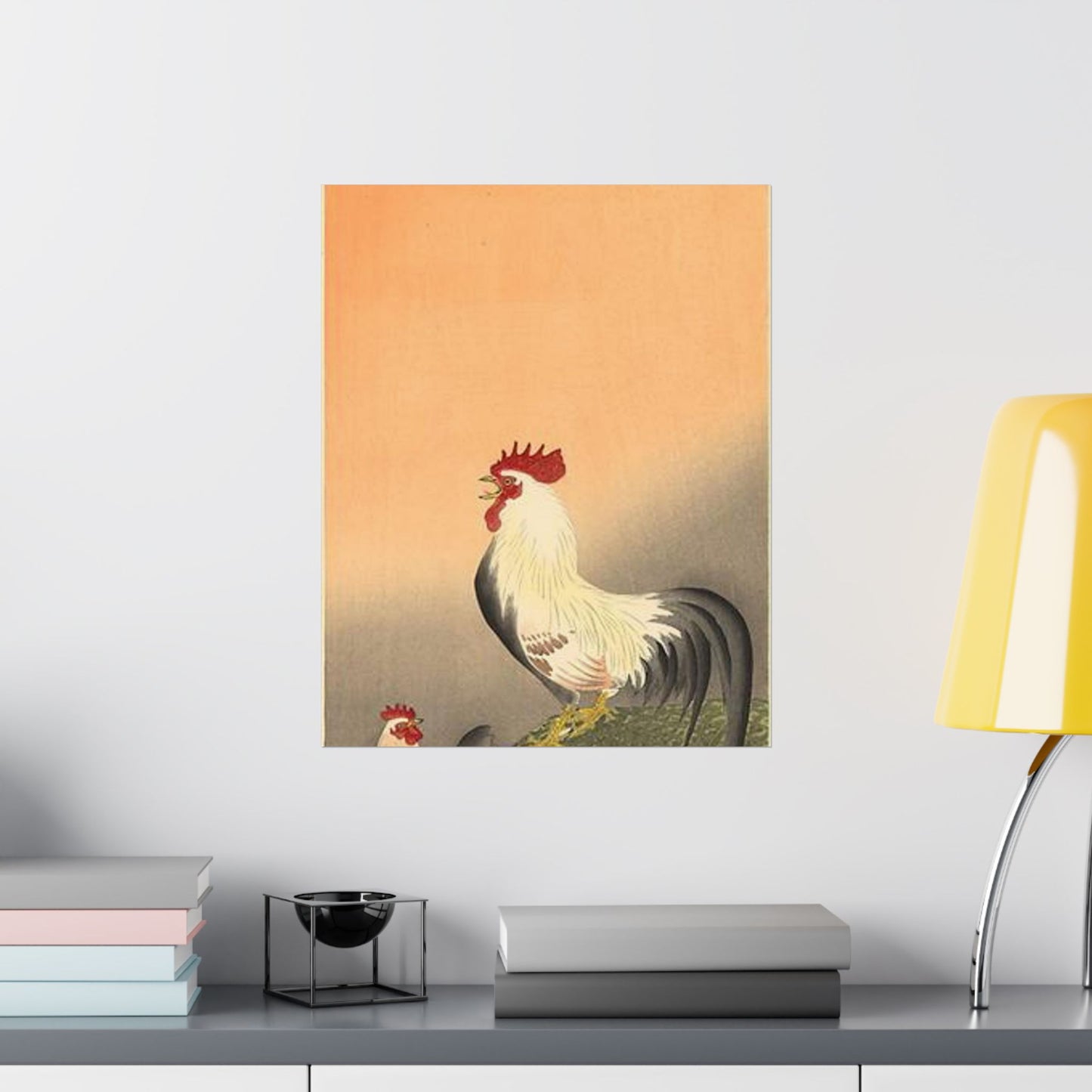 Koson - rooster-and-hen-at-sunrise, Ohara Koson High Quality Matte Wall Art Poster for Home, Office, Classroom