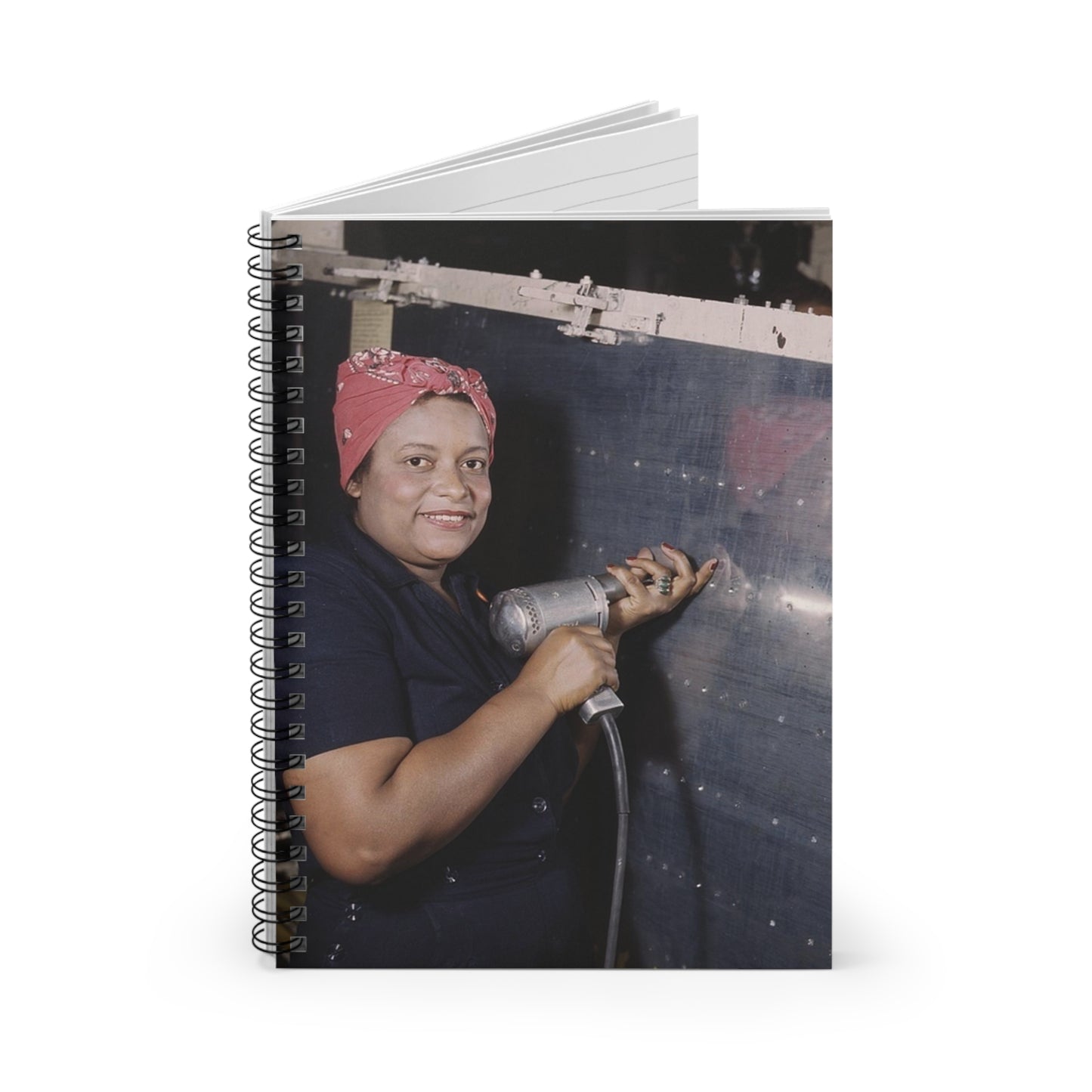Operating a hand drill at Vultee-Nashville, woman is working on a "Vengeance" dive bomber, Tennessee Spiral Bound Ruled Notebook with Printed Cover