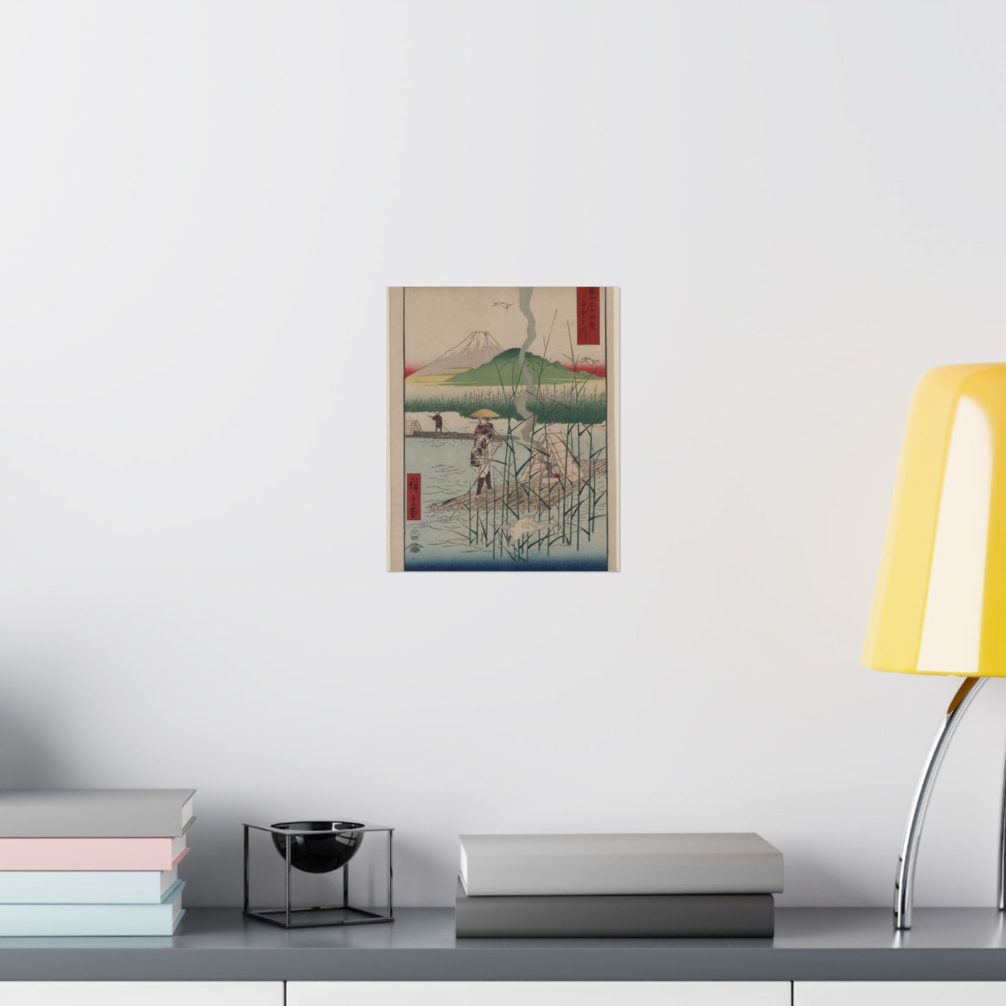 18 - The Sagami River - A painting of a man standing on a boat in a body of water High Quality Matte Wall Art Poster for Home, Office, Classroom