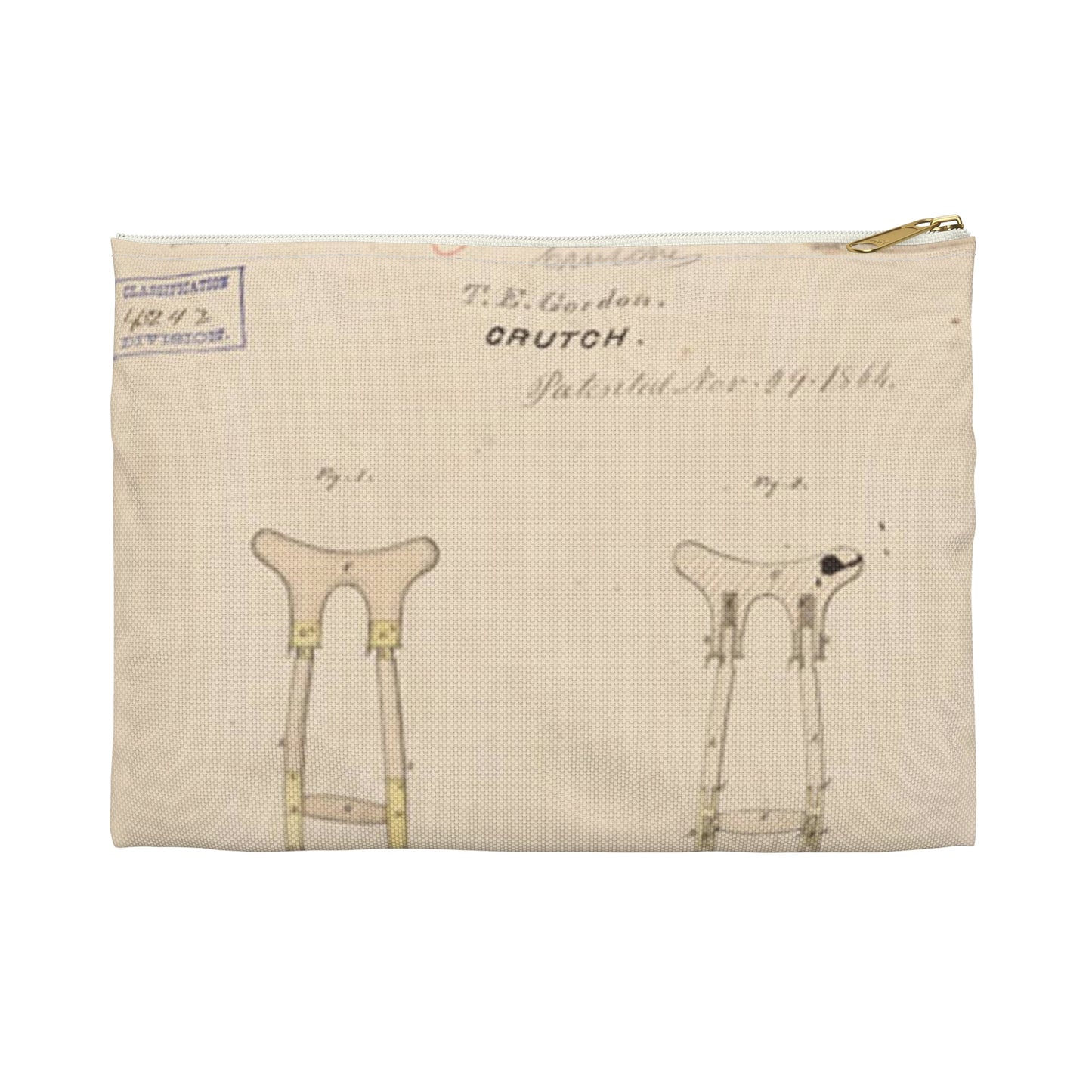 Patent drawing - Drawing of Crutch Public domain image Large Organizer Pouch with Black Zipper