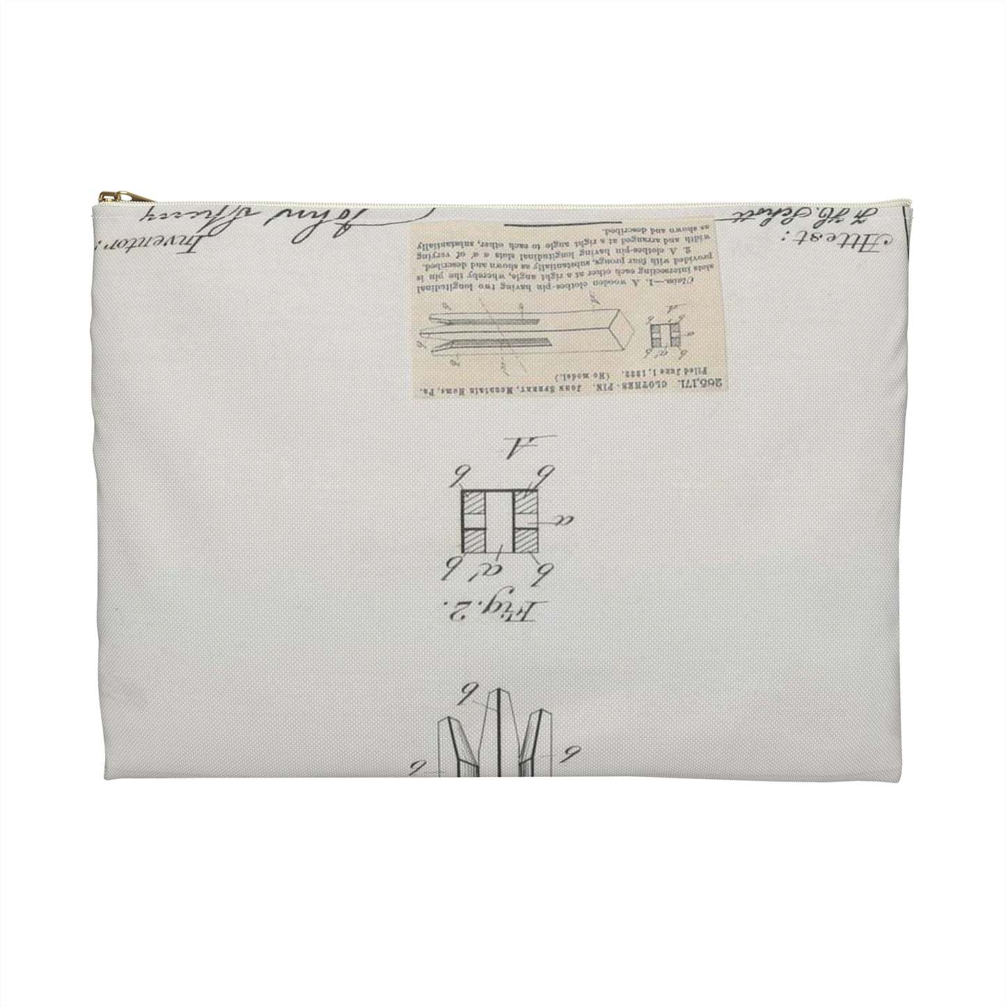 Patent drawing - for J. Sperry's Clothes Pin Public domain image Large Organizer Pouch with Black Zipper