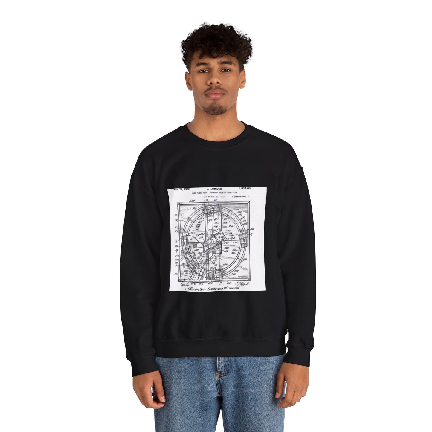 Patent drawing - Hammond card table mechanism - . Public domain image Black Heavy Blend Adult Crew Neck SweatShirt