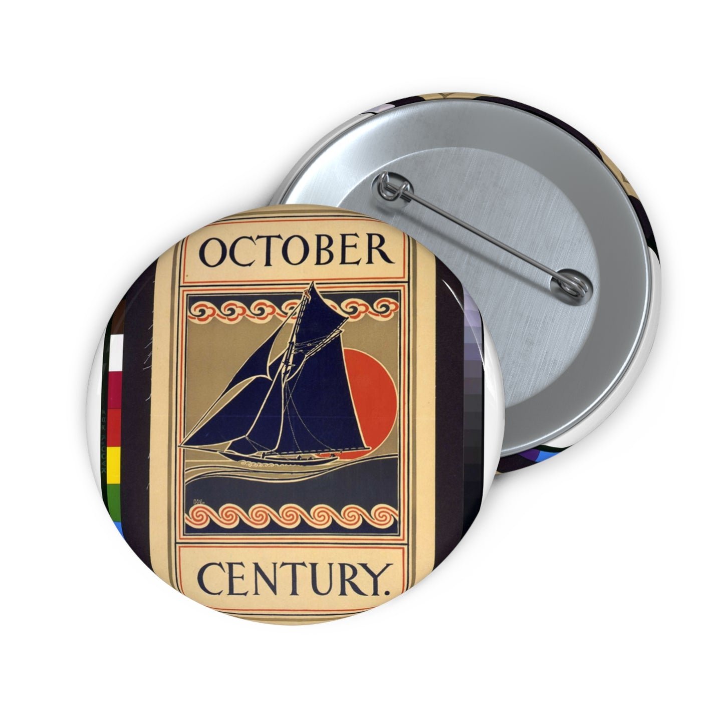 October Century / HML. - Art nouveau public domain poster Pin Buttons with Crisp Design