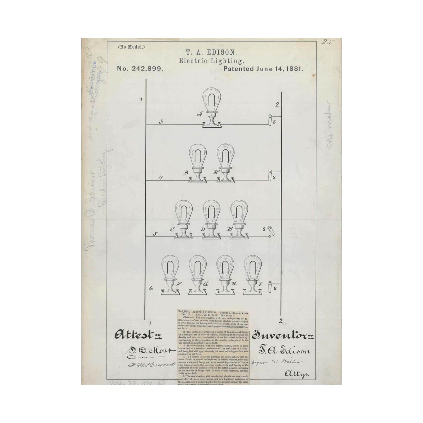 Patent drawing - for T. A. Edison's Electric Lighting Public domain image High Quality Matte Wall Art Poster for Home, Office, Classroom