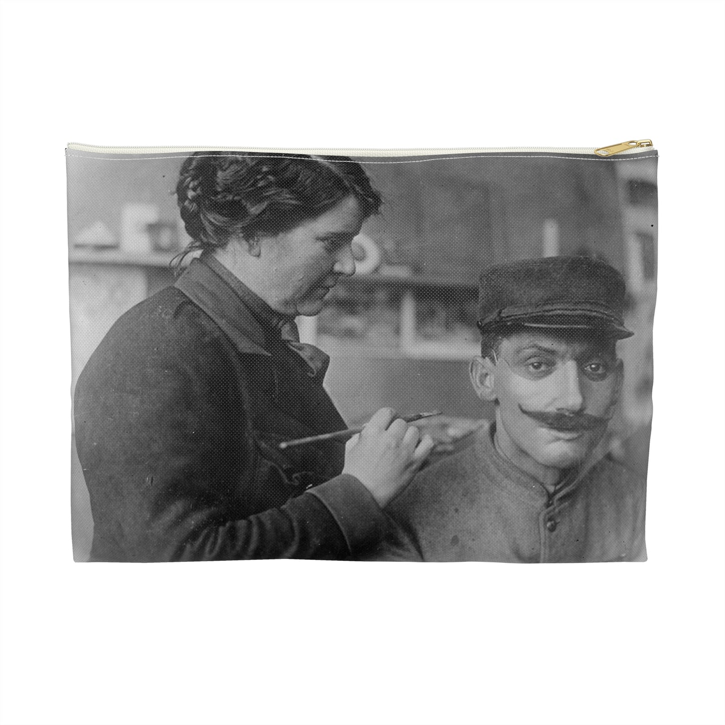 Mrs. Anna Coleman Ladd and Mr Caudron. Mrs. A. Coleman Ladd working on portrait mask Large Organizer Pouch with Black Zipper