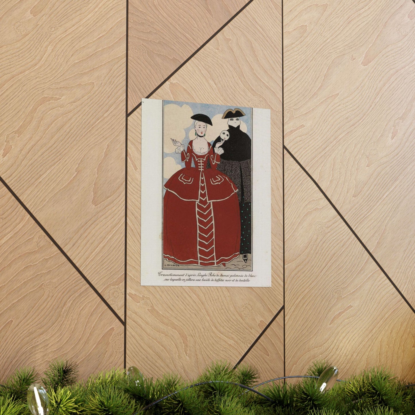 Fancy dress (Travestissement d'aprés Longhi - Robe de damas galonnée de blanc sur laquelle on jettera une baiite de taffetas noir et de dentelle) (CBL WEp 0847) High Quality Matte Wall Art Poster for Home, Office, Classroom