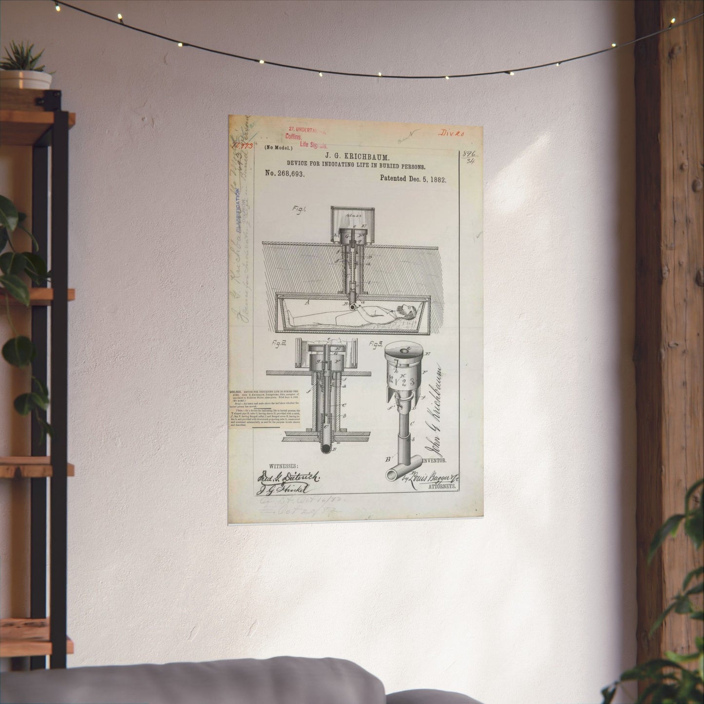 Patent drawing - for J. G. Krichbaum's Device for Indicating Life in Buried Persons Public domain image High Quality Matte Wall Art Poster for Home, Office, Classroom
