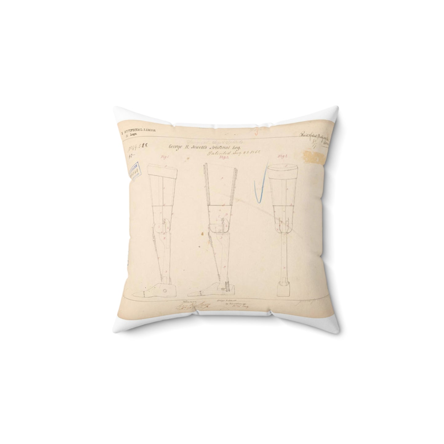 Patent drawing - Drawing of Artificial Leg Public domain image Decorative Accent Square Pillow