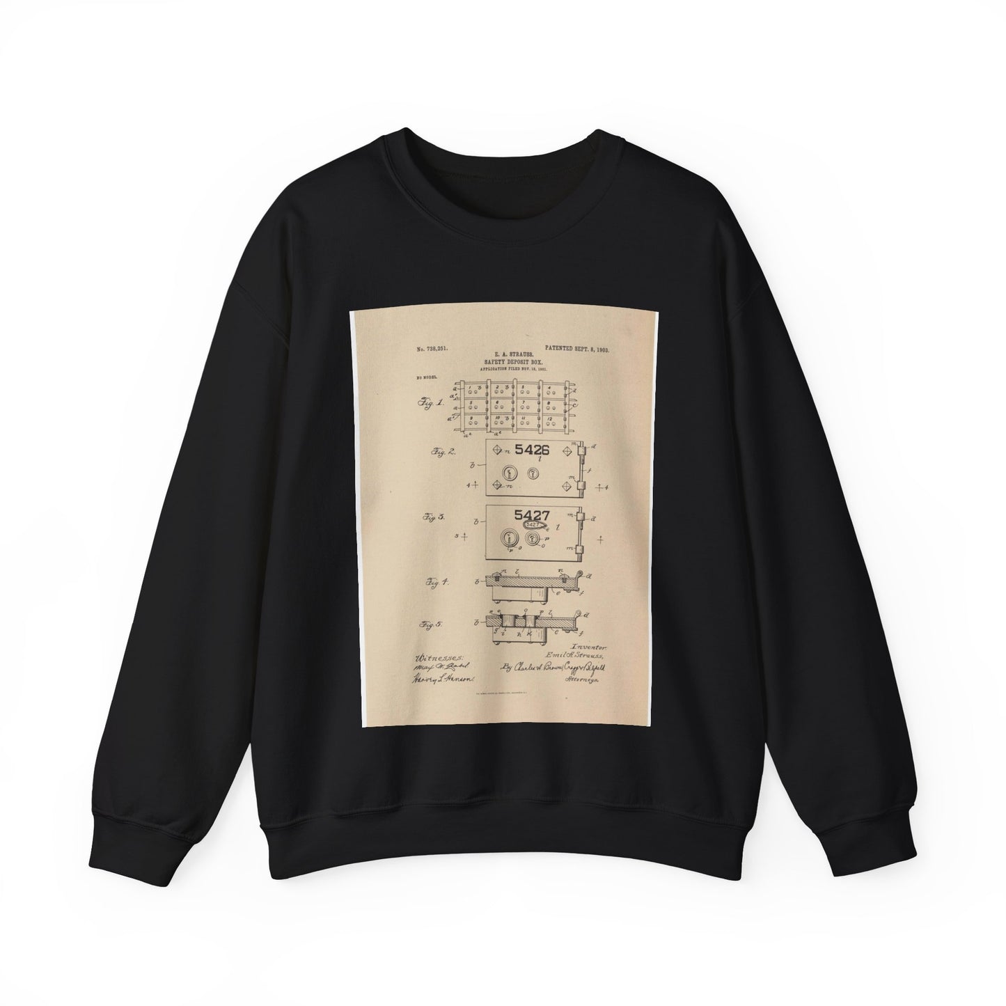 Patent drawing - for a Safety Deposit Box Public domain image Black Heavy Blend Adult Crew Neck SweatShirt