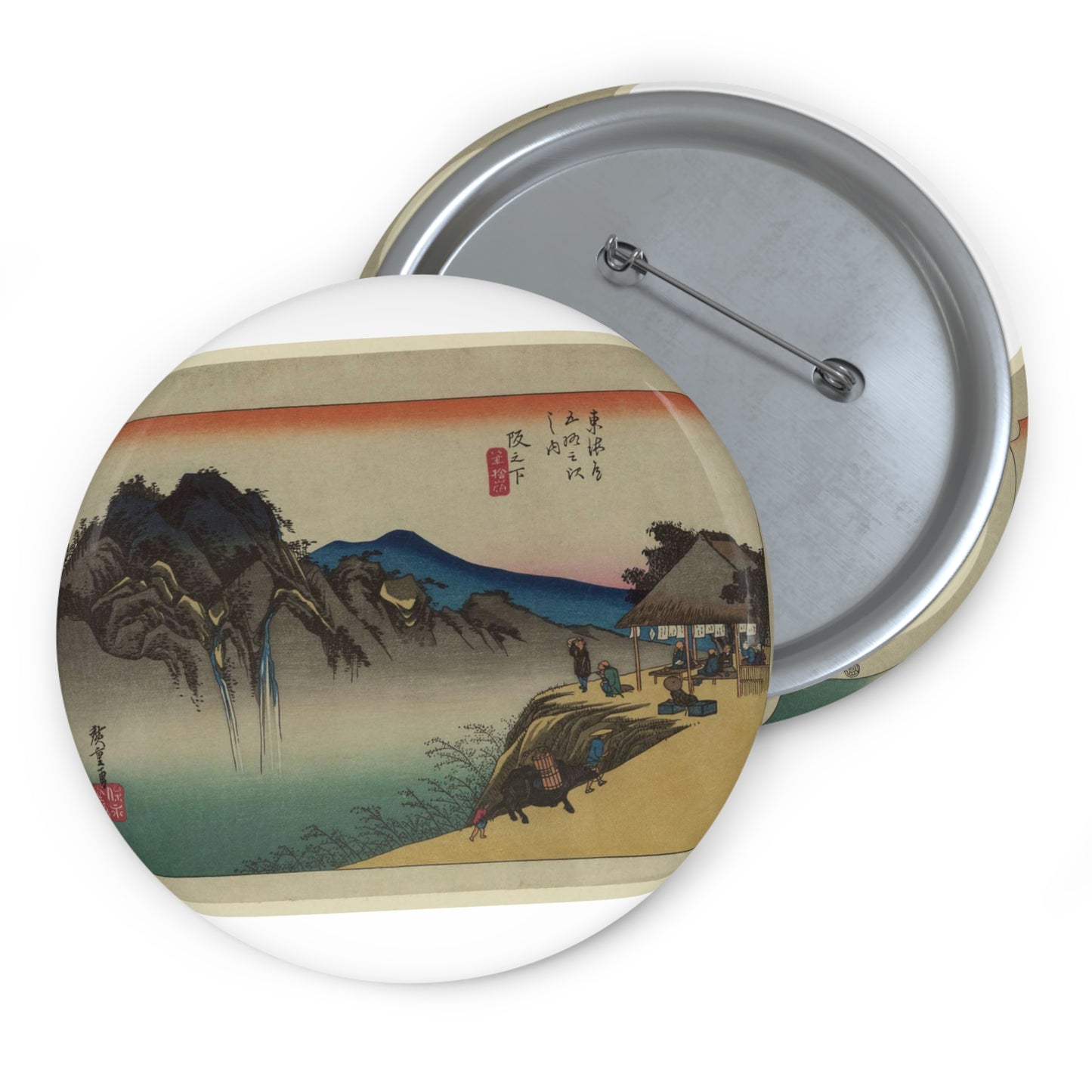 Utagawa Hiroshige - Sakanoshita, Andō Hiroshige - Ukiyo e print Pin Buttons with Crisp Design
