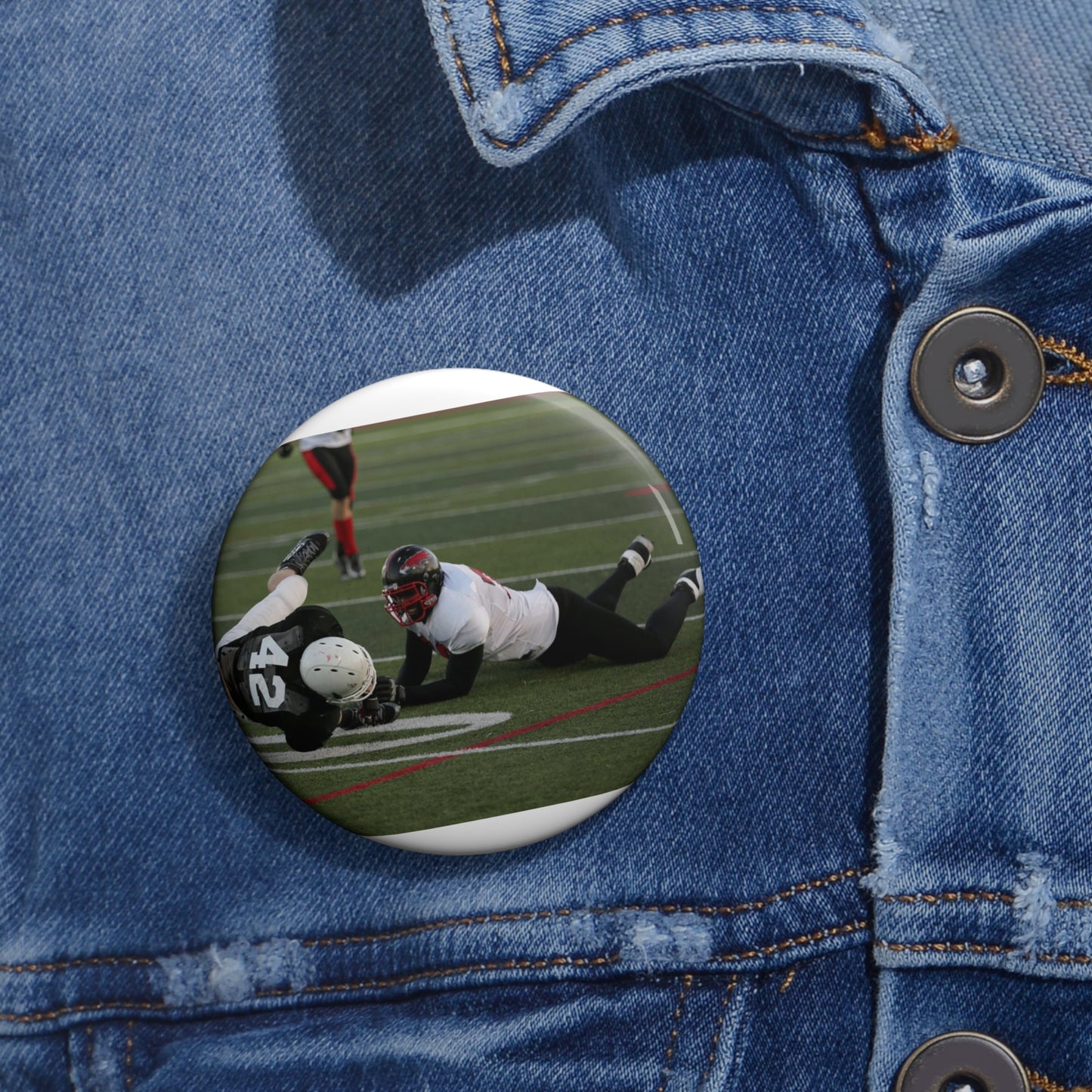 Fred Spencer, Falcons defensive lineman, trips up a Pin Buttons with Crisp Design