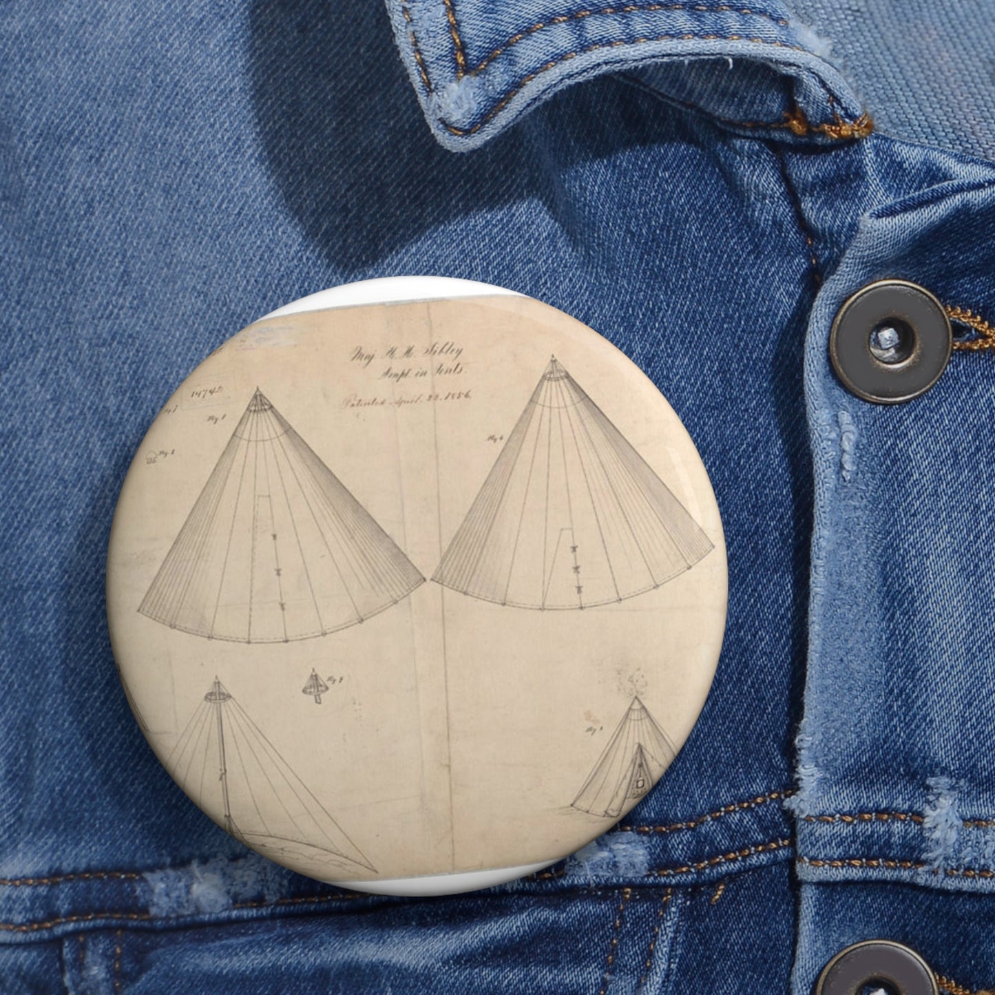 Patent drawing - Drawing of Improvement in Tents Public domain image Pin Buttons with Crisp Design
