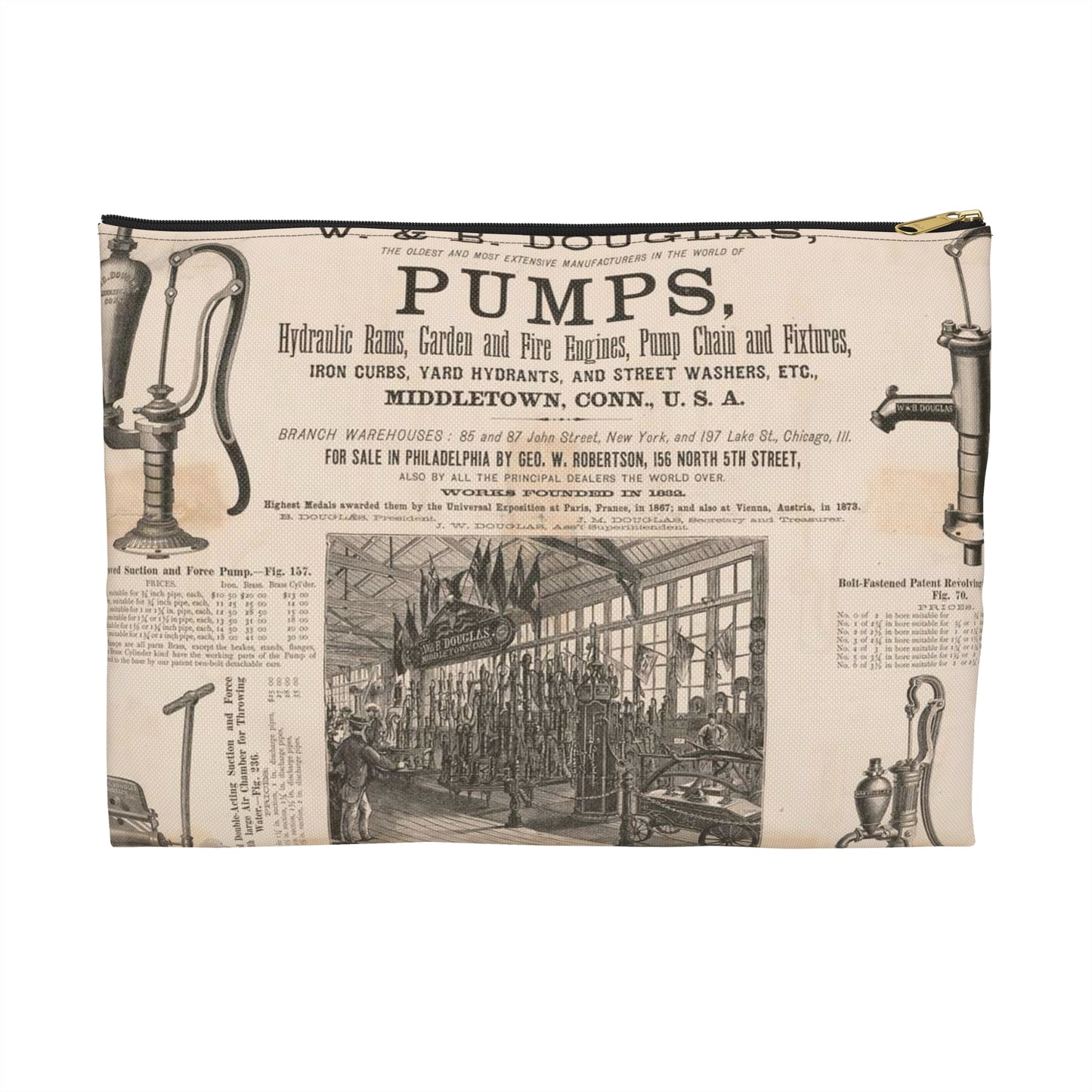 W. & B. Douglas, the oldest and most extensive manufacturers in the world of pumps Large Organizer Pouch with Black Zipper