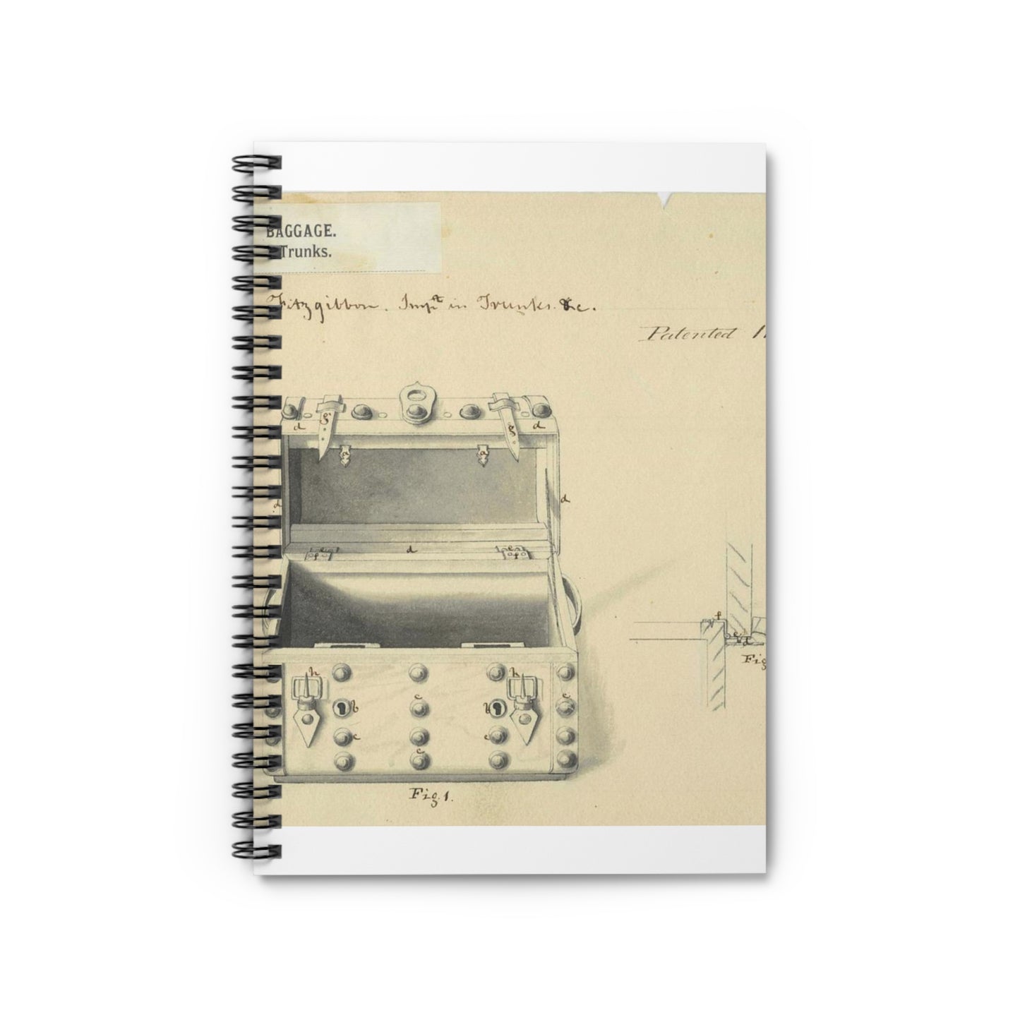 Patent drawing - Drawing of a Traveling Trunk Public domain image Spiral Bound Ruled Notebook with Printed Cover