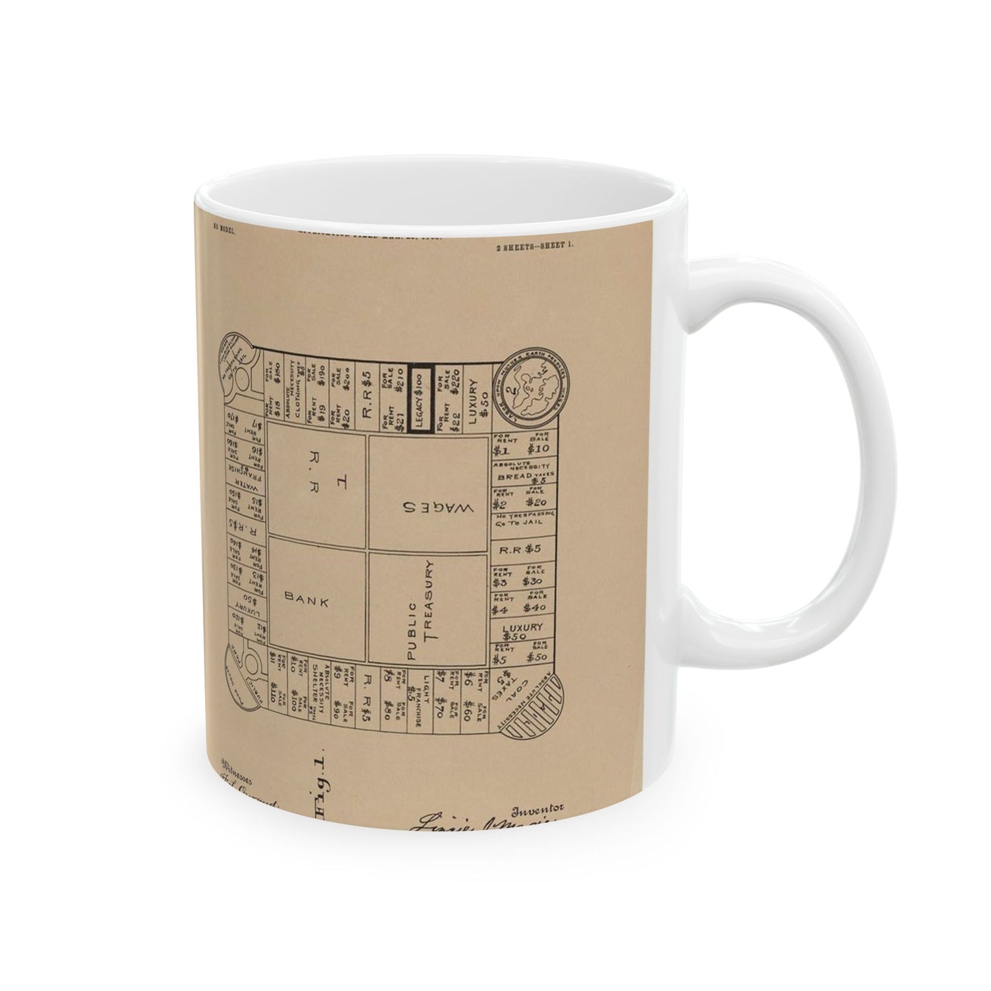 Patent Drawing of Engine - Drawing for a Game Board Public domain image Beautiful Novelty Ceramic Coffee Mug 11oz