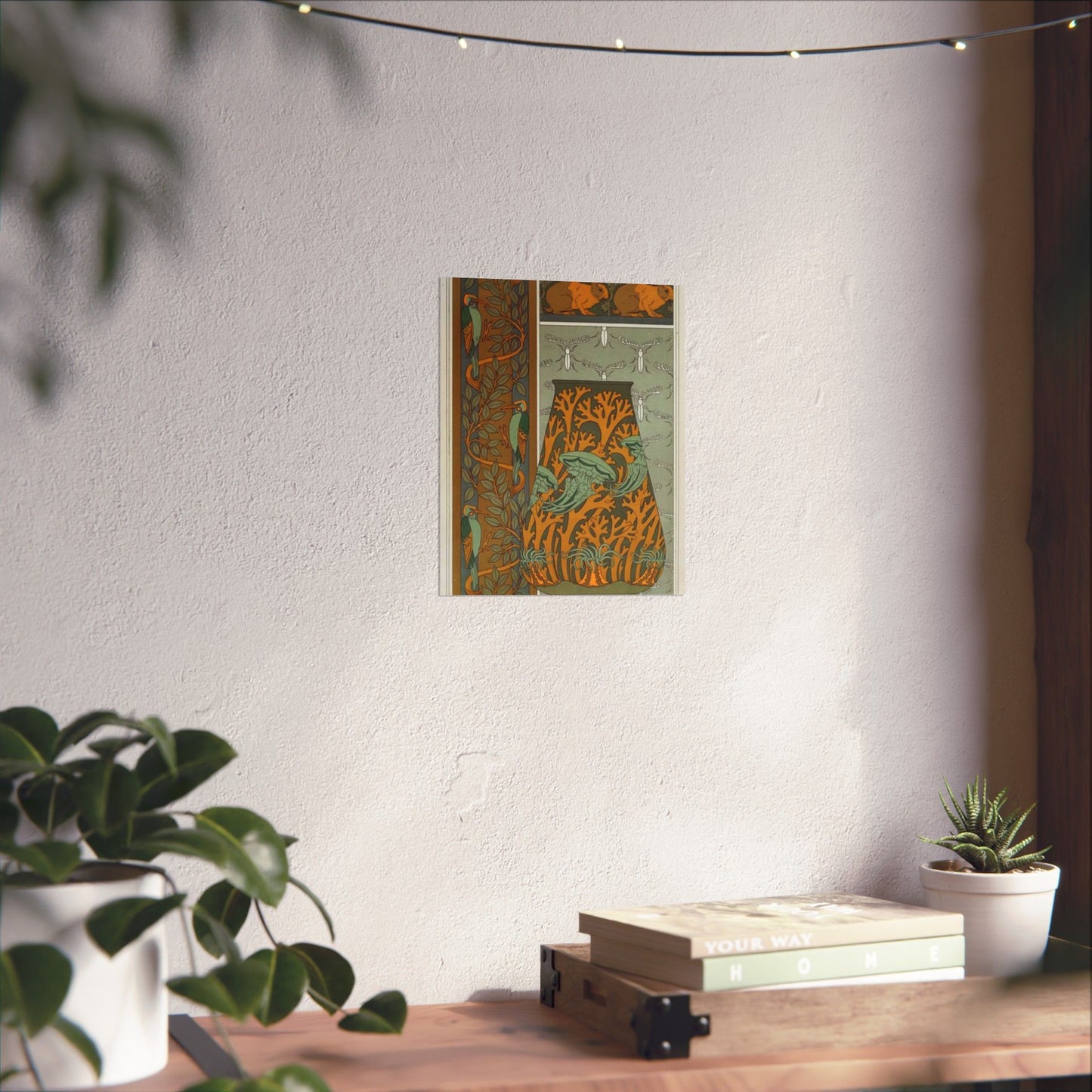 Piverts et arbre, bordure verticale. Lapins et feuilles, bordure. Méduses, anémones de mer et algues, vase. Insectes, jeu de fond. High Quality Matte Wall Art Poster for Home, Office, Classroom