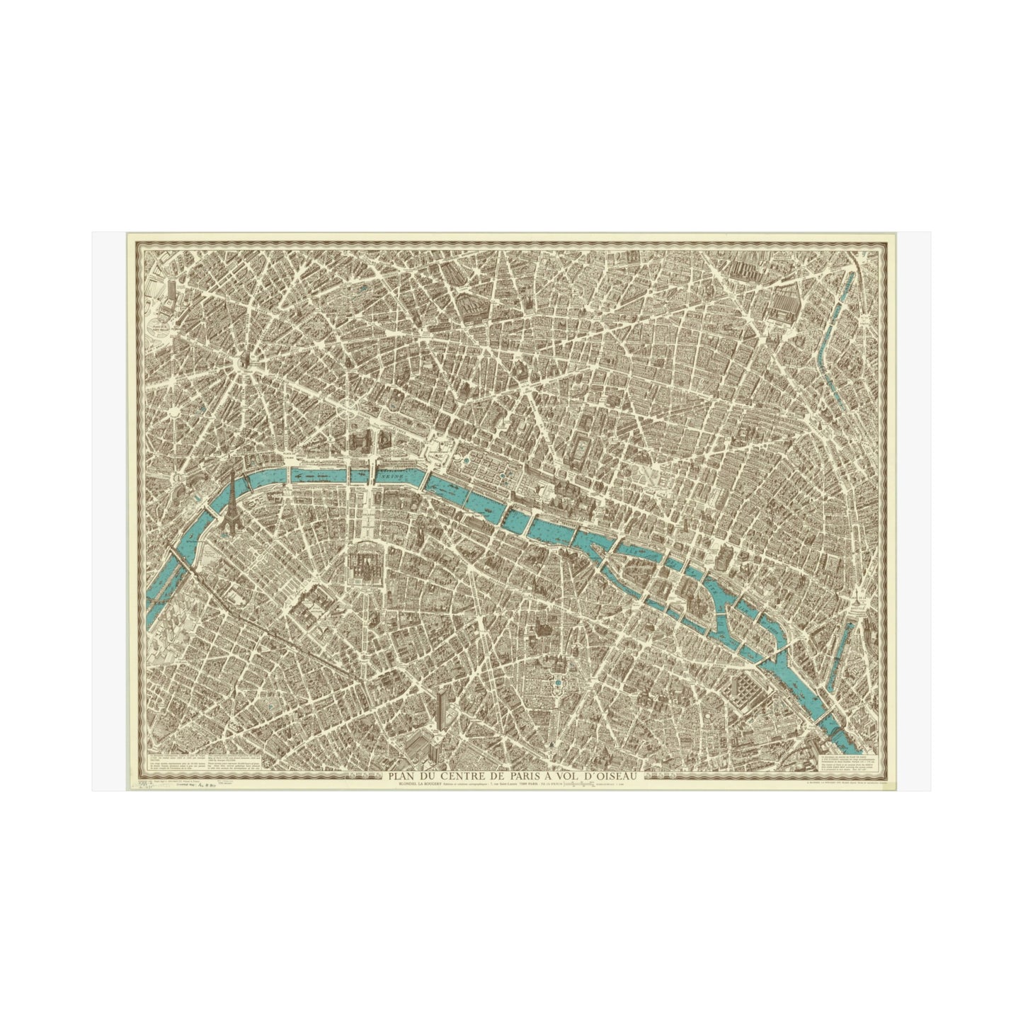 Plan du centre de Paris á vol d'oiseau by Georges Peltier - Matte Horizontal Posters