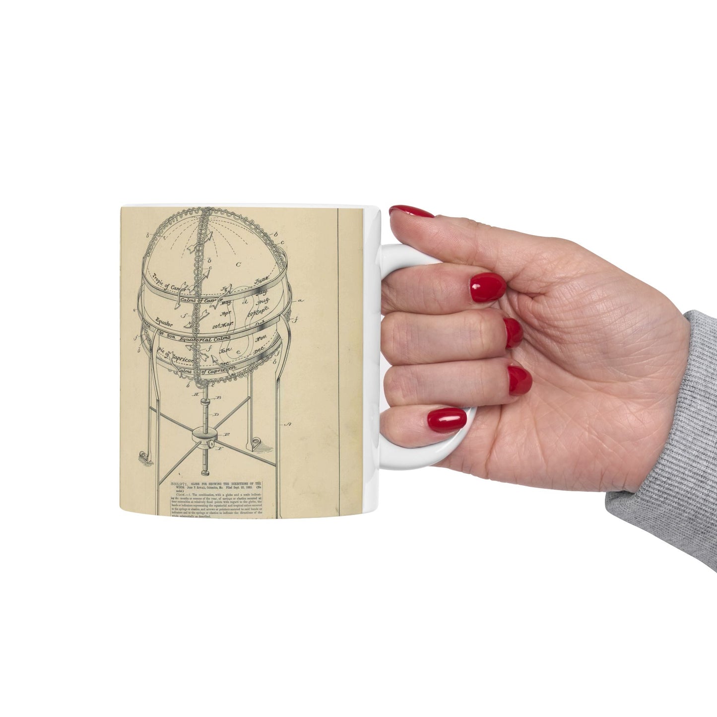 Patent Drawing of Engine - Drawing of a Globe for Showing Direction of the Winds Public domain image Beautiful Novelty Ceramic Coffee Mug 11oz
