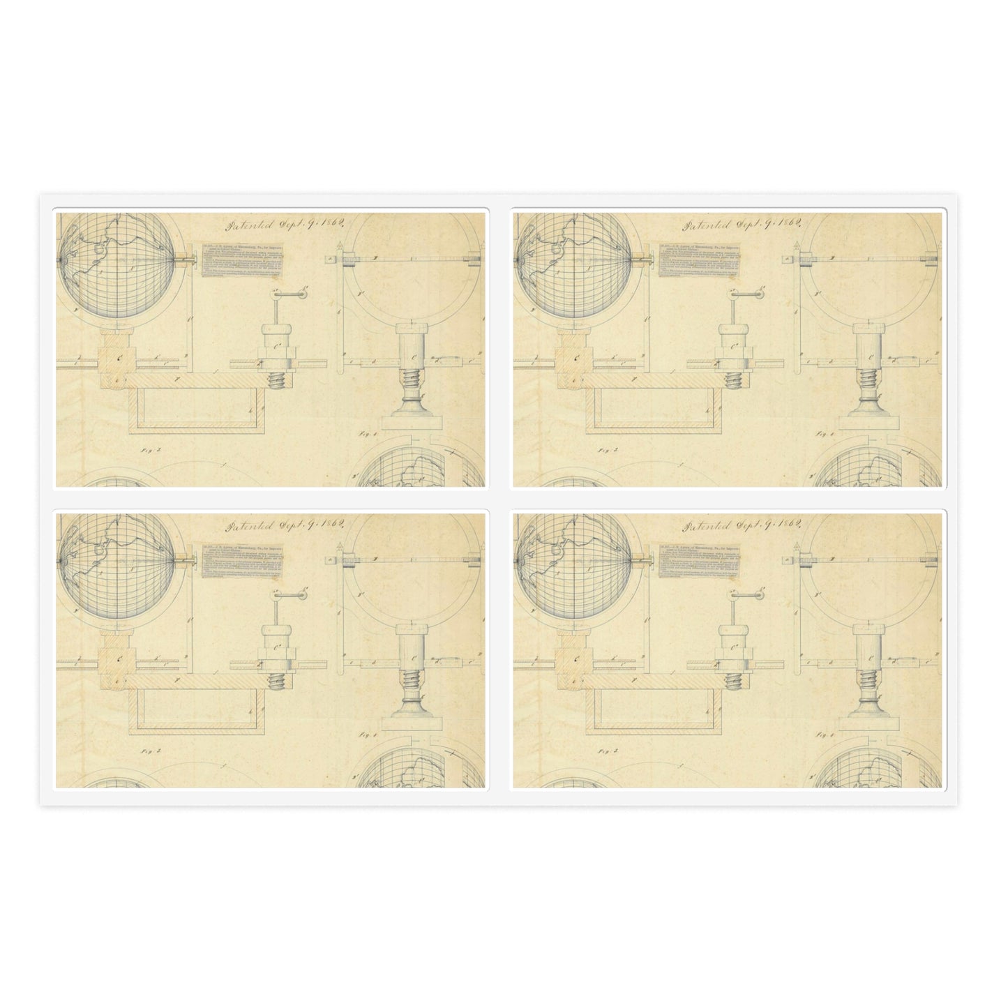 Patent drawing - Drawing of an Improvement in School Globes Public domain image Laminated UV Protective Vinyl Stickers