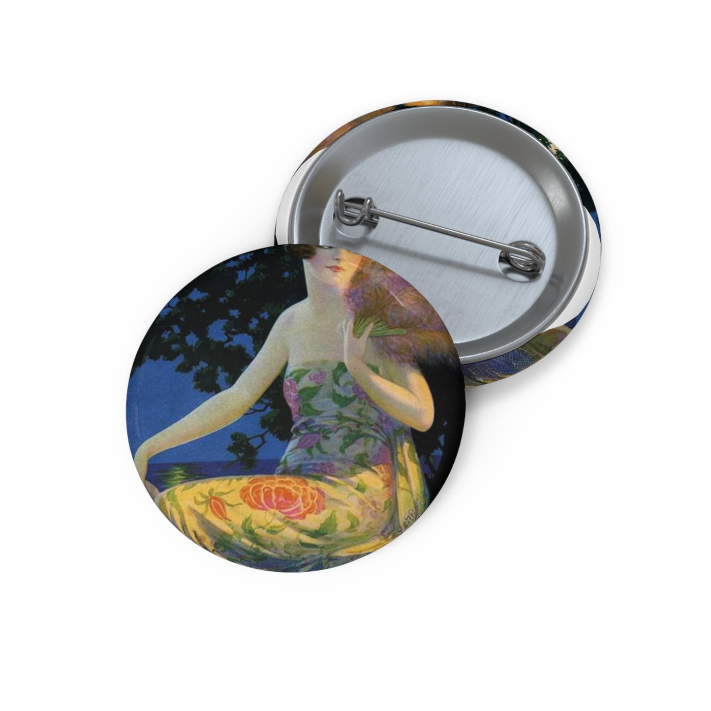 Moonlight and You, print from painting by Edward Mason Eggleston, 1928 Pin Buttons with Crisp Design