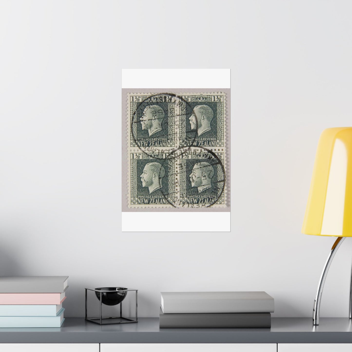 Block of one and a half penny 'King George V' definitive stamps in grey slate High Quality Matte Wall Art Poster for Home, Office, Classroom