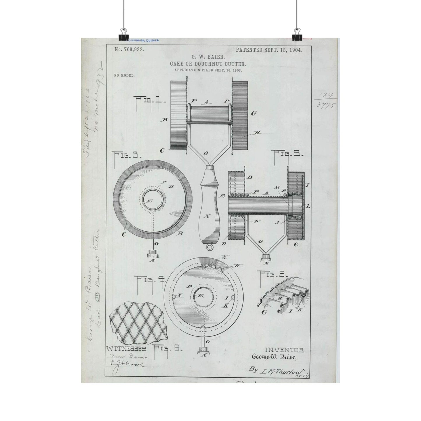 Patent Drawing of Engine - for G. W. Baier's Cake or Doughnut Cutter Public domain image High Quality Matte Wall Art Poster for Home, Office, Classroom