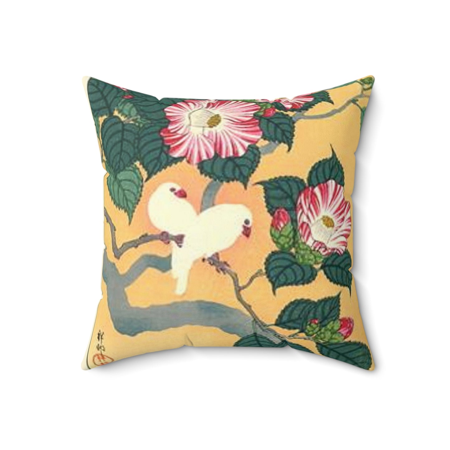 Koson - camellia-and-rice-birds-1929, Ohara Koson Decorative Accent Square Pillow