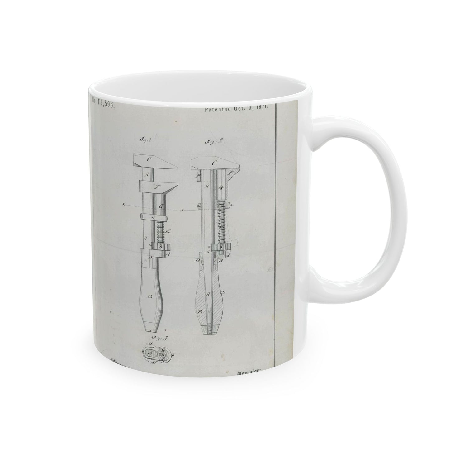 Patent Drawing of Engine - for J. Gates' Monkey Wrench Public domain image Beautiful Novelty Ceramic Coffee Mug 11oz