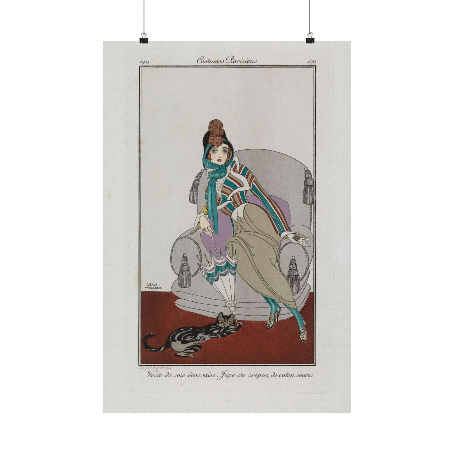 Jacket and skirt (Veste de soie écossaise. Jupe de crépon de coton souris) (CBL WEp 0946) High Quality Matte Wall Art Poster for Home, Office, Classroom