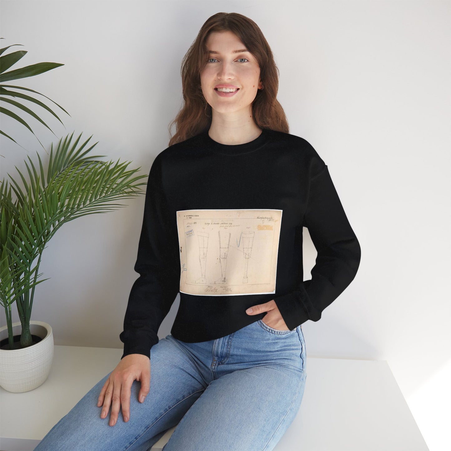 Patent drawing - Drawing of Artificial Leg Public domain image Black Heavy Blend Adult Crew Neck SweatShirt