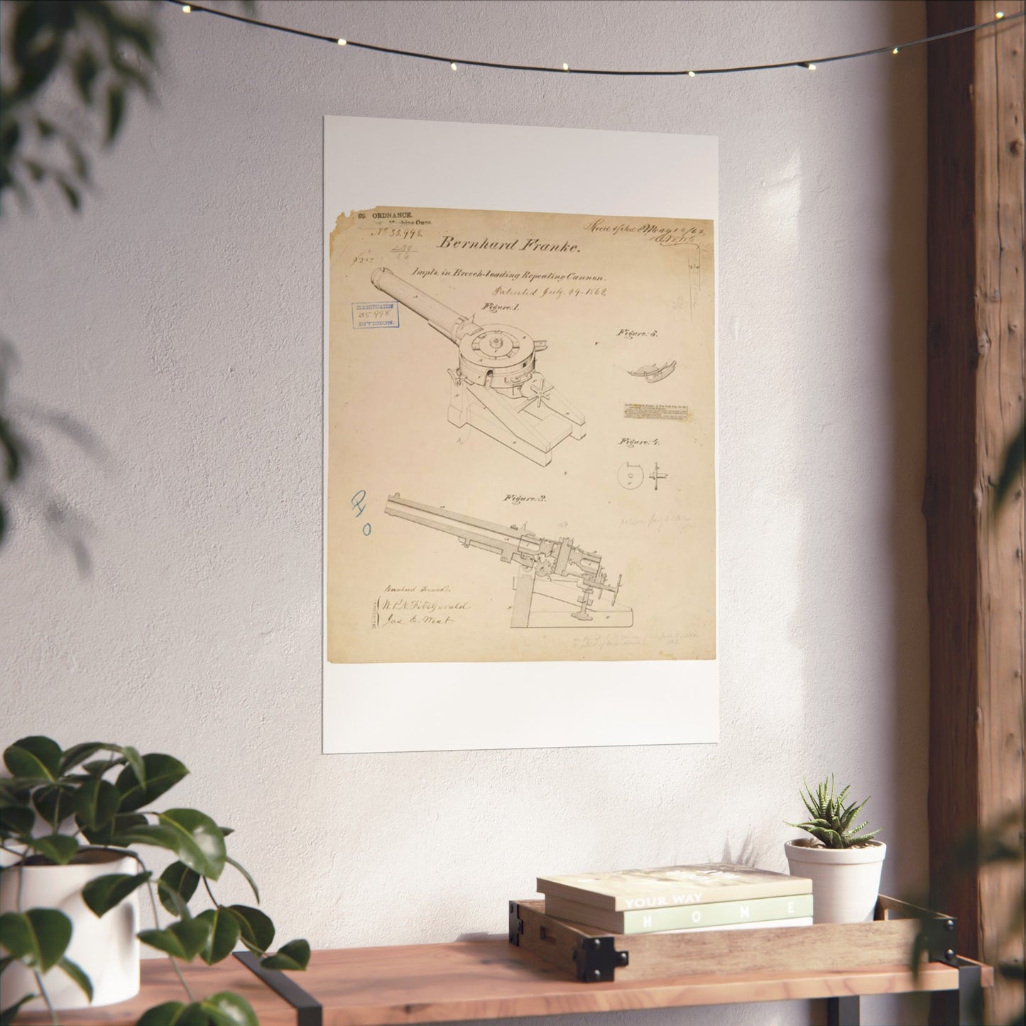 Patent drawing - Drawing of Improvements in Breech-Loading Repeating Cannon Public domain image High Quality Matte Wall Art Poster for Home, Office, Classroom