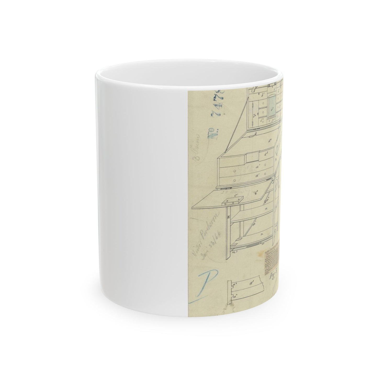 Patent Drawing of Engine - Drawing of a Travelers Trunk Public domain image Beautiful Novelty Ceramic Coffee Mug 11oz