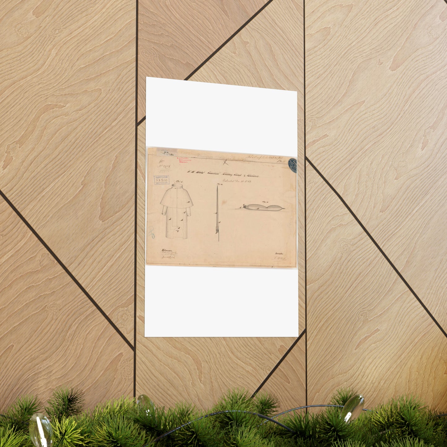 Patent drawing - Drawing of Combined Military Cloak and Mattress Public domain image High Quality Matte Wall Art Poster for Home, Office, Classroom