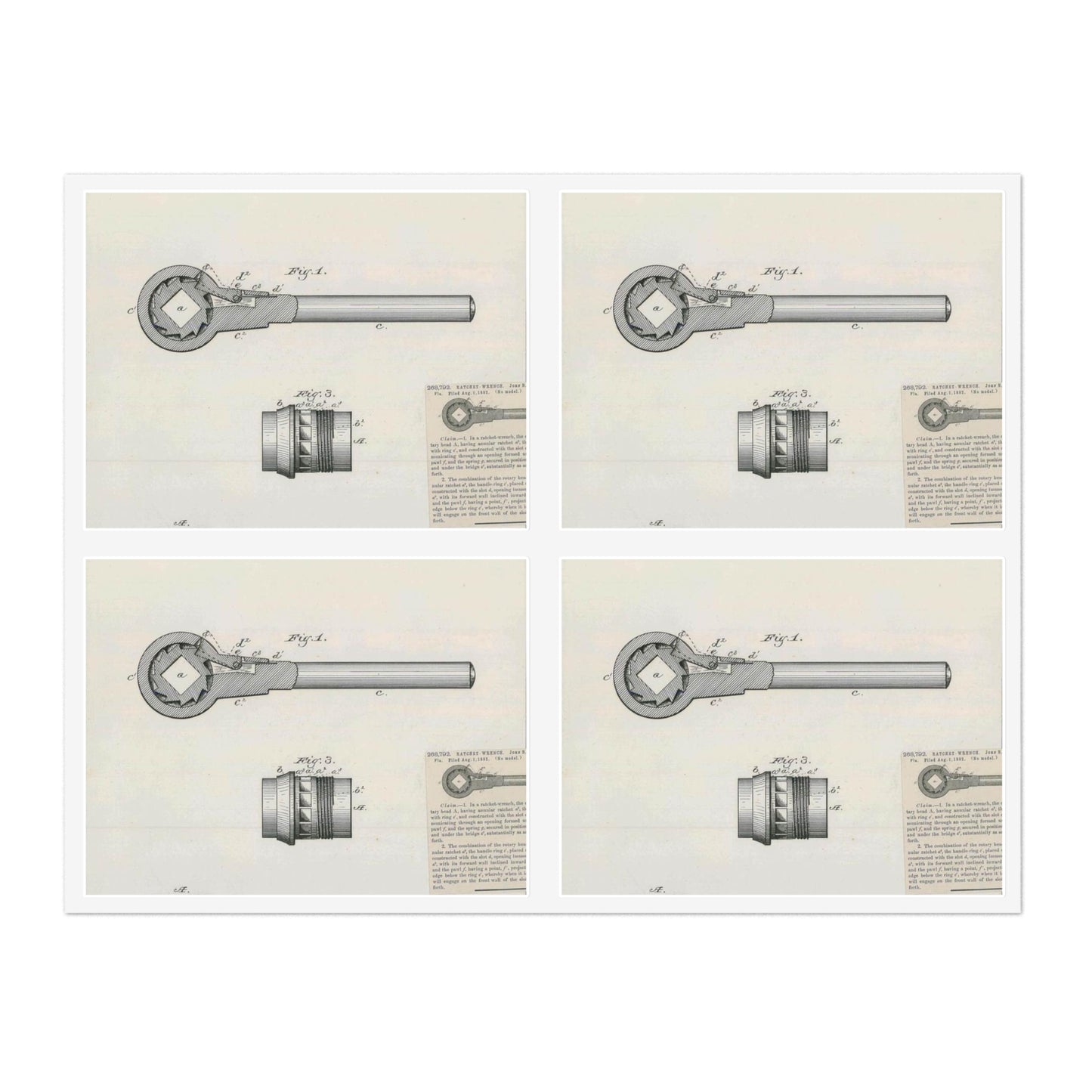 Patent Drawing of Engine - for J. B. Halbert's Ratchet Wrench Public domain image Laminated UV Protective Vinyl Stickers
