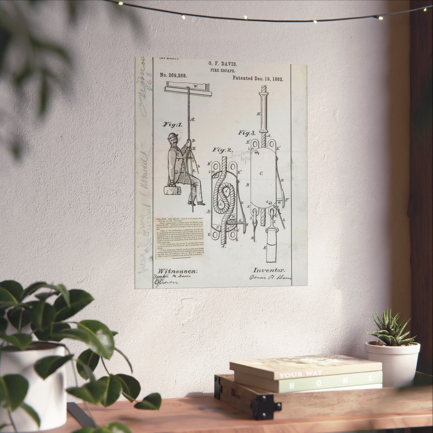 Patent Drawing of Engine - for O. F. Davis' Fire Escape Public domain image High Quality Matte Wall Art Poster for Home, Office, Classroom