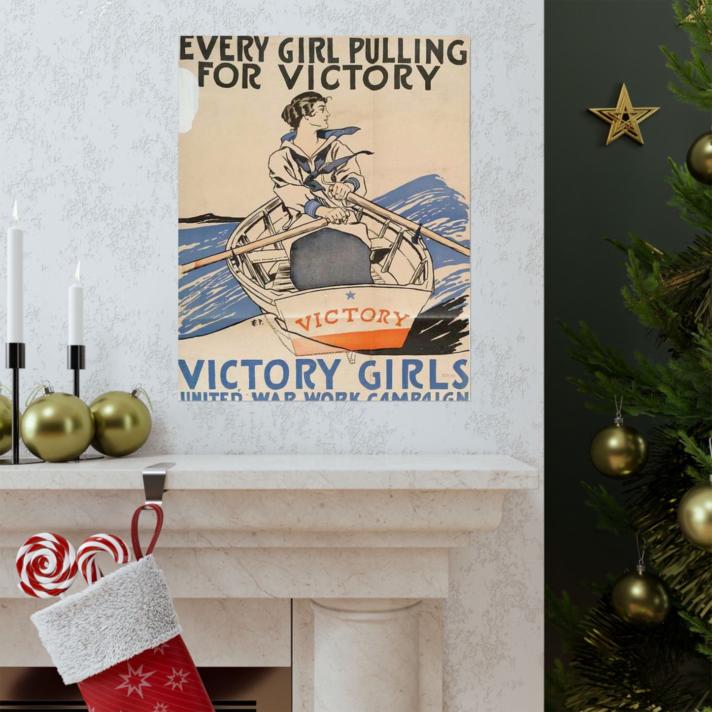 Every Girl Pulling for Victory, Victory Girls United War Work Campaign High Quality Matte Wall Art Poster for Home, Office, Classroom