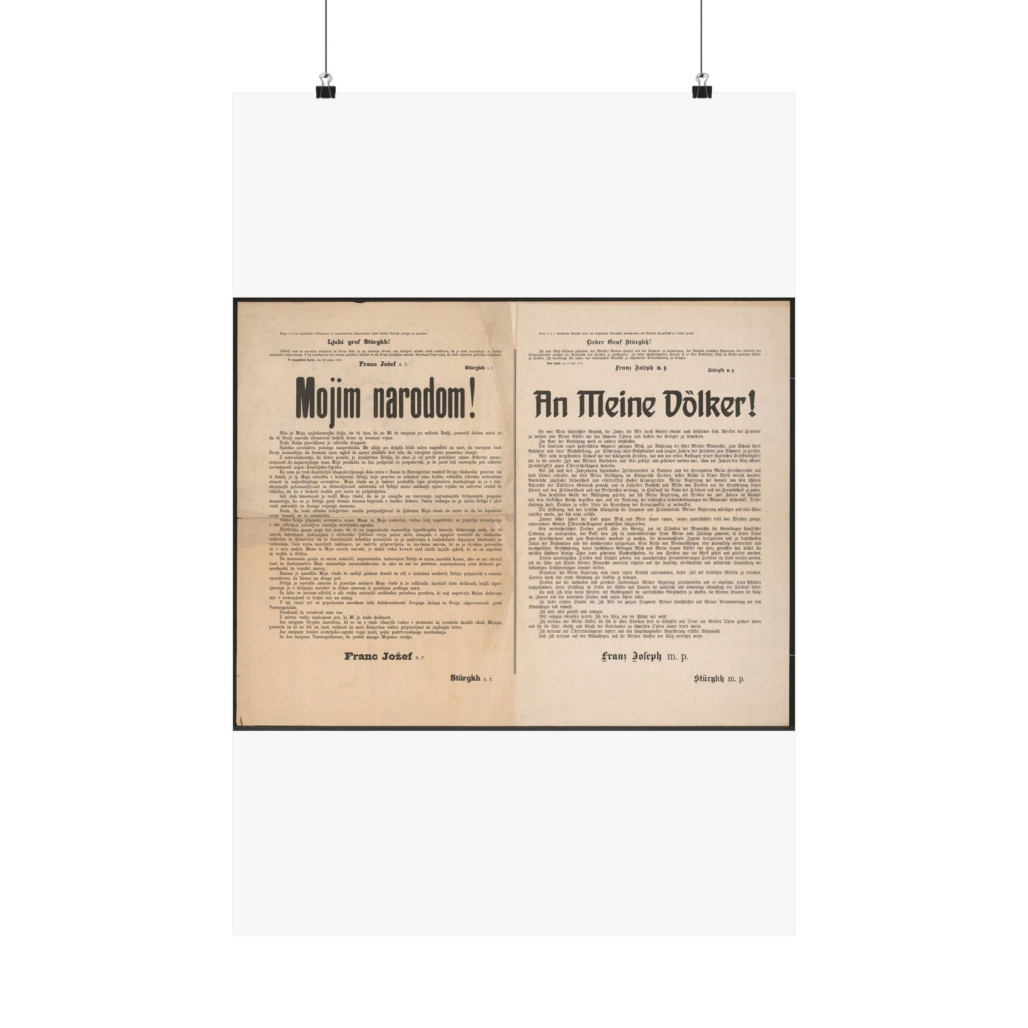 Mojim narodom! | An Meine Völker! - Schreiben von Kaiser Franz Joseph - Kriegserklärung - Mehrsprachiges Plakat High Quality Matte Wall Art Poster for Home, Office, Classroom