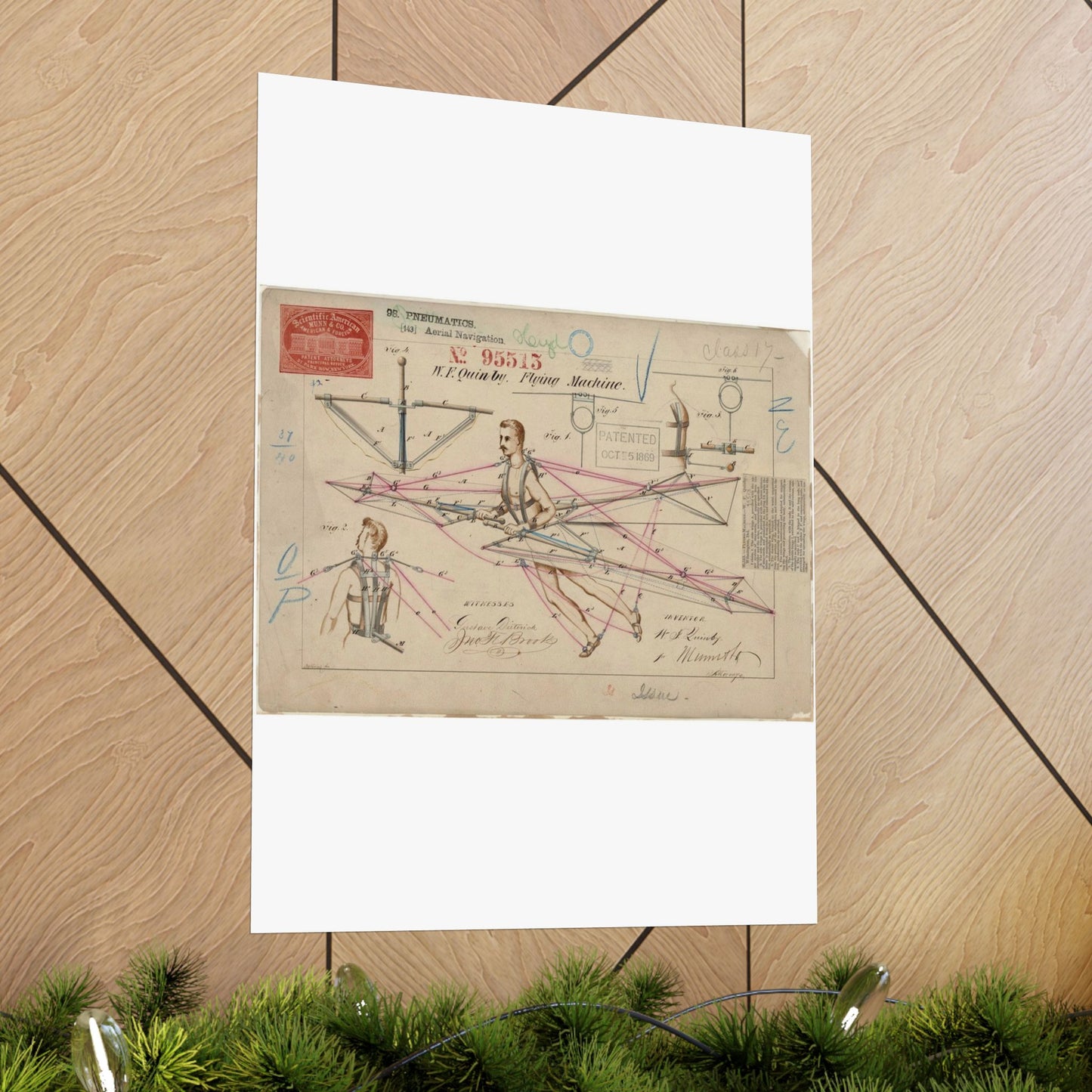 Patent drawing - for a Flying Machine Public domain image High Quality Matte Wall Art Poster for Home, Office, Classroom