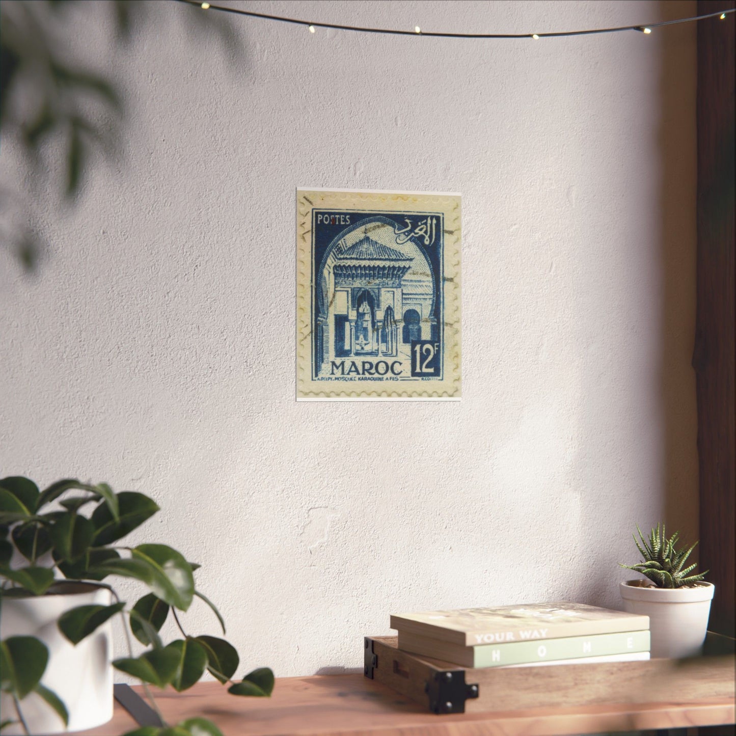 Frimärke ur Gösta Bodmans filatelistiska motivsamling, påbörjad 1950.Frimärke från Franska Marocko, 1951. Motiv av moskéen Karaouin. High Quality Matte Wall Art Poster for Home, Office, Classroom