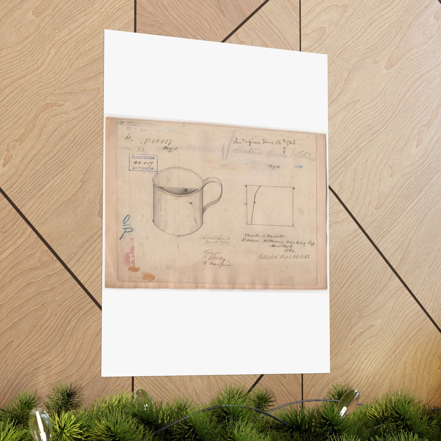 Patent drawing - Drawing of Soldiers Filtering Drinking Cup Public domain image High Quality Matte Wall Art Poster for Home, Office, Classroom
