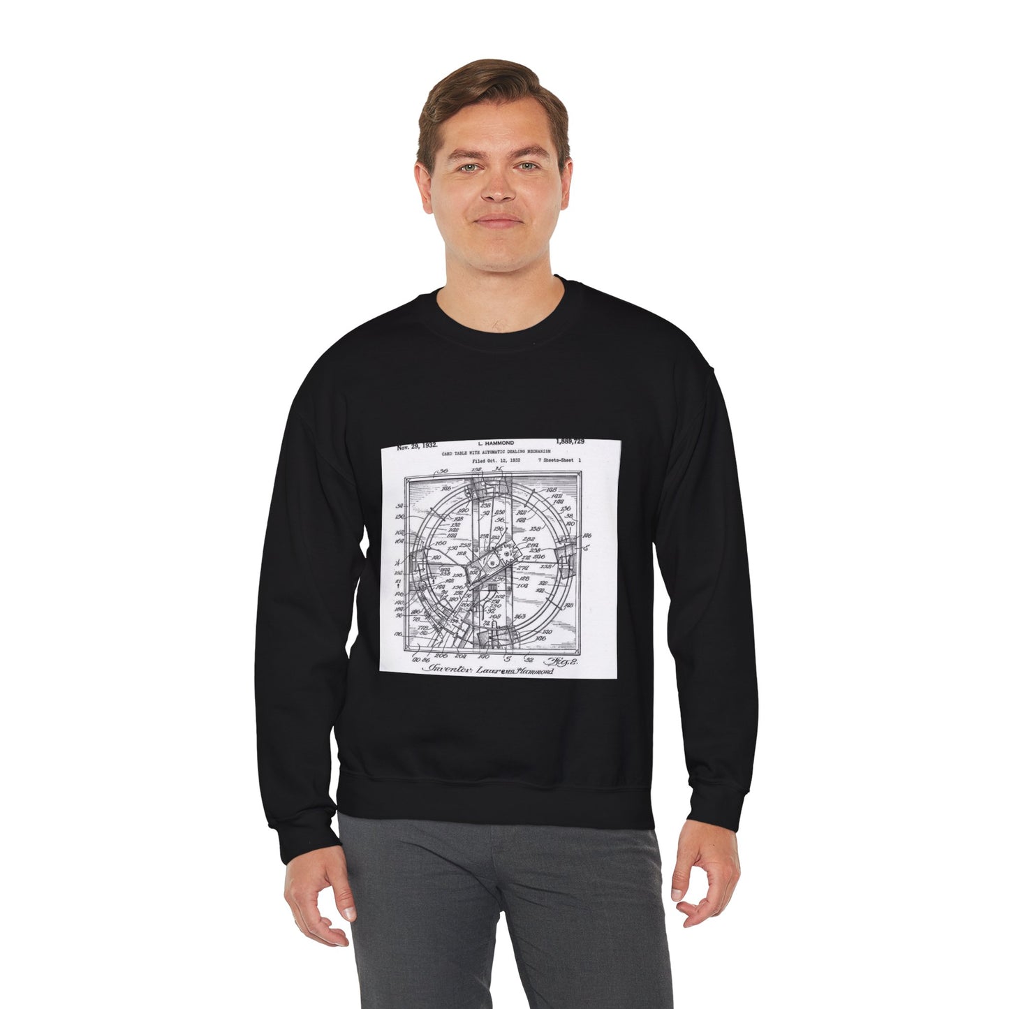 Patent drawing - Hammond card table mechanism - . Public domain image Black Heavy Blend Adult Crew Neck SweatShirt