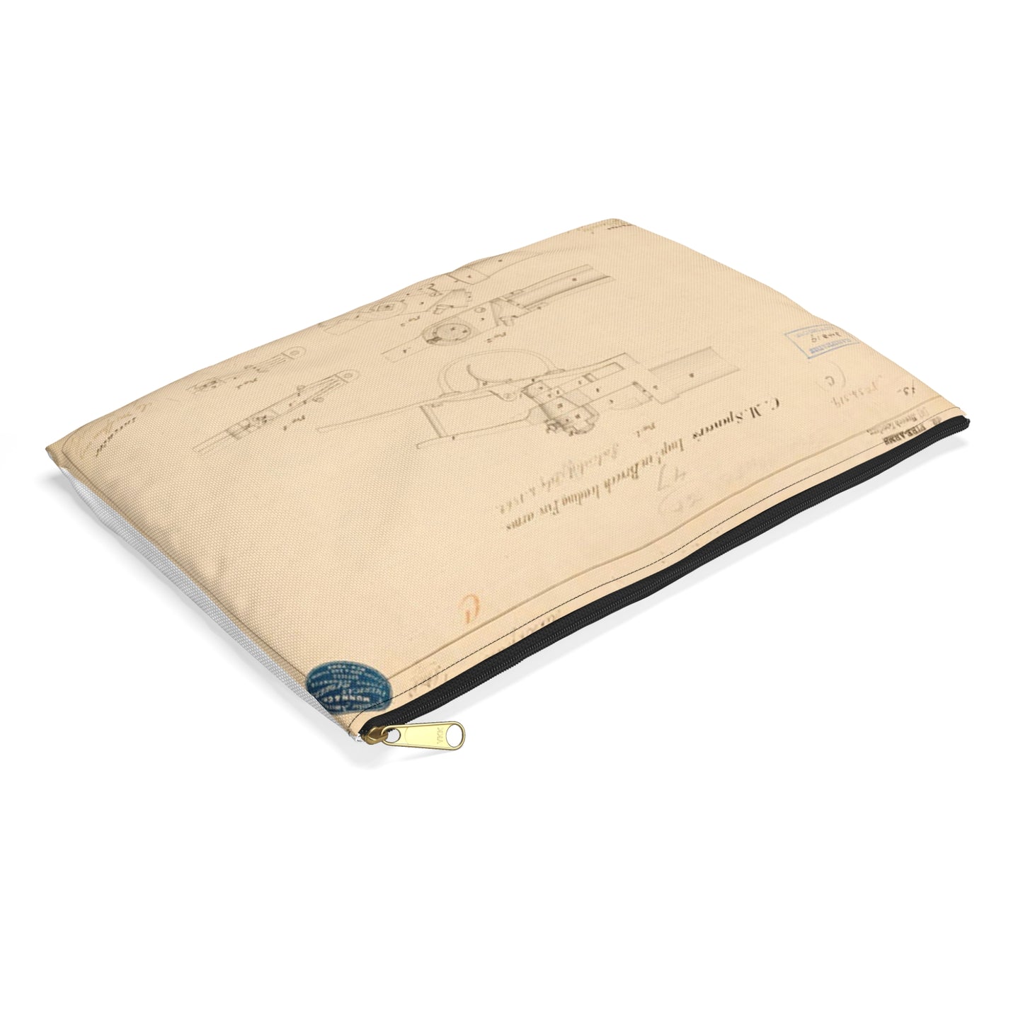 Patent Drawing of Engine - Drawing of Improvements in Breech Loading Fire Arms Public domain image Large Organizer Pouch with Black Zipper