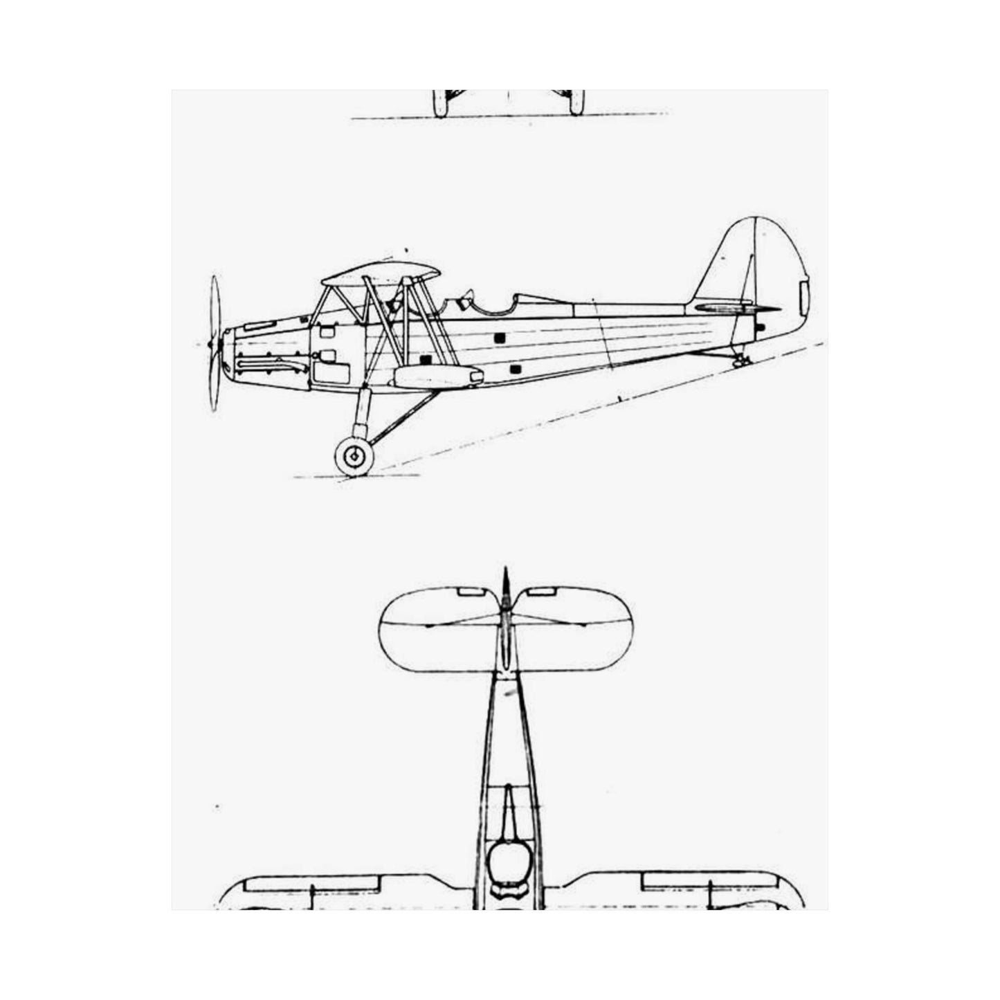 Patent drawing - Gotha Go.145 3-view L'Aerophile August 1937 Public domain image High Quality Matte Wall Art Poster for Home, Office, Classroom