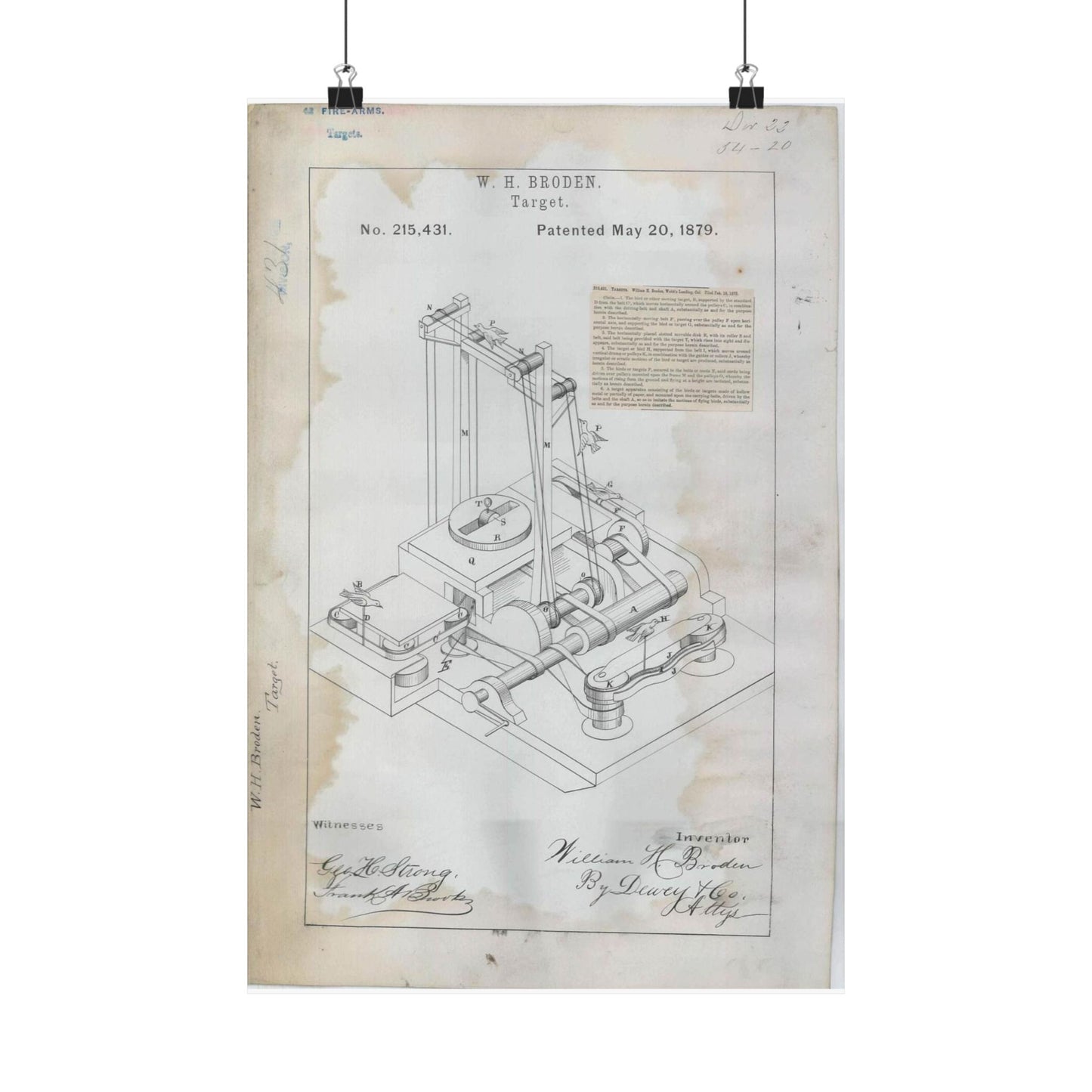 Patent drawing - for W. H. Broden's Target Public domain image High Quality Matte Wall Art Poster for Home, Office, Classroom