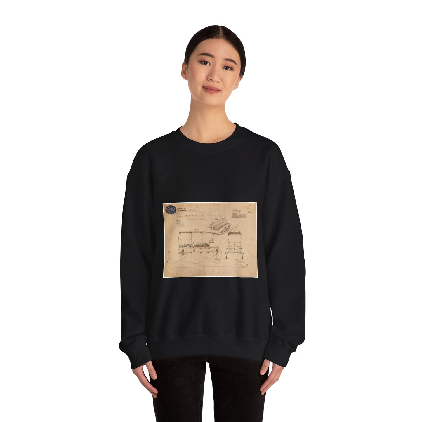 Patent drawing - Drawing of Improved Ambulance Carriage Public domain image Black Heavy Blend Adult Crew Neck SweatShirt