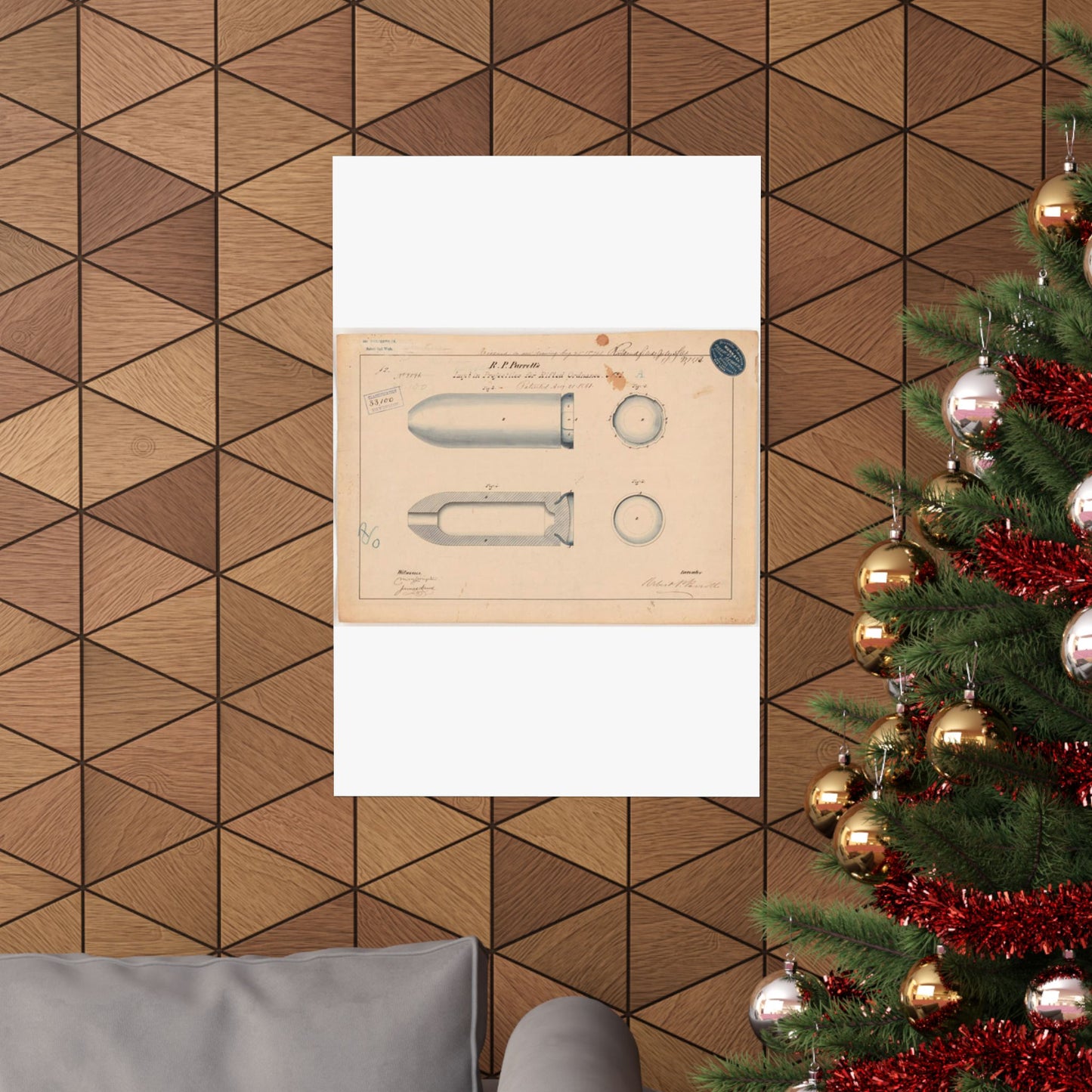 Patent drawing - Drawing of Improvement in Projectiles for Rifled Ordnance Public domain image High Quality Matte Wall Art Poster for Home, Office, Classroom
